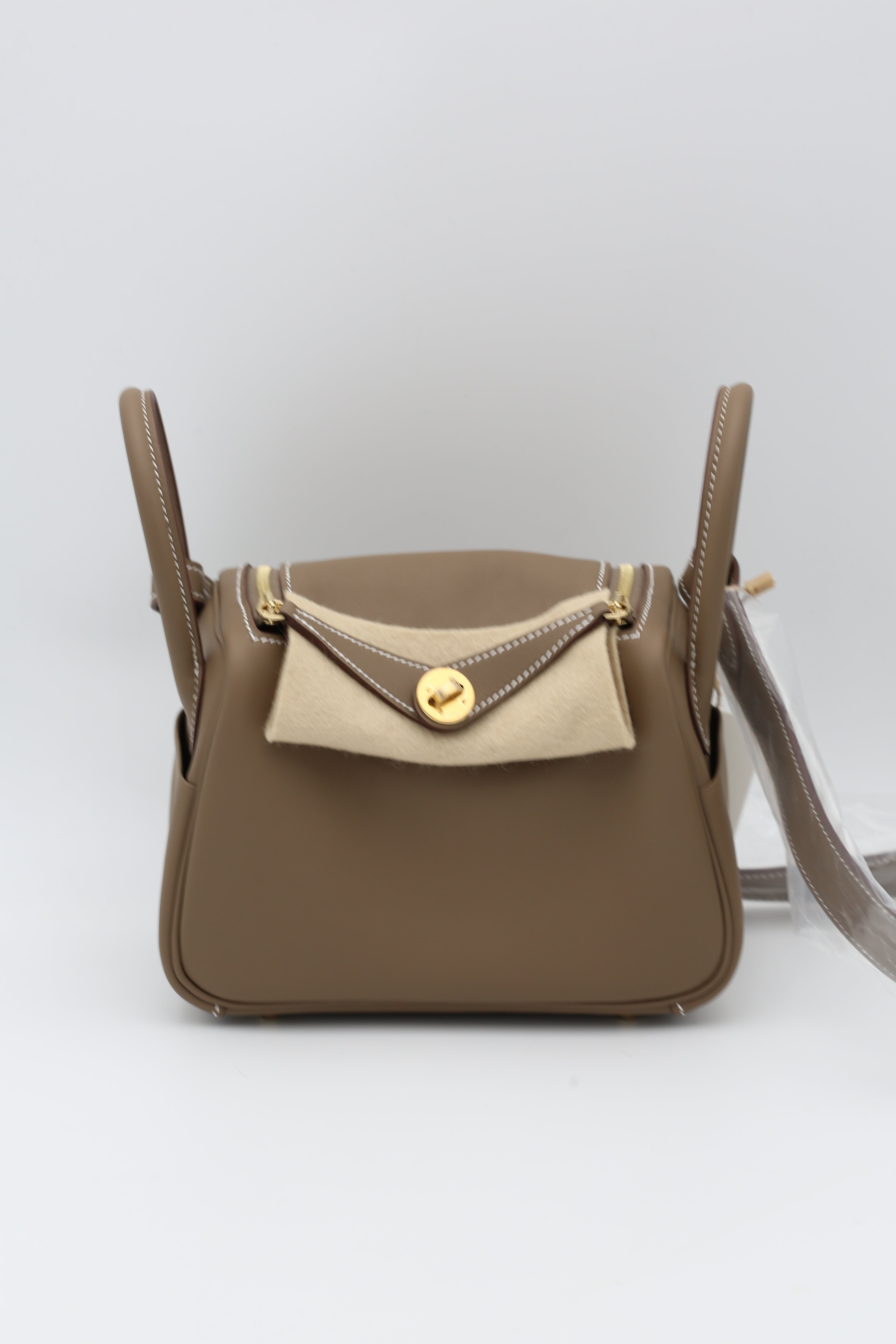 HERMÈS MINI LINDY ETOUPE SWIFT GOLD HARDWARE G STAMP