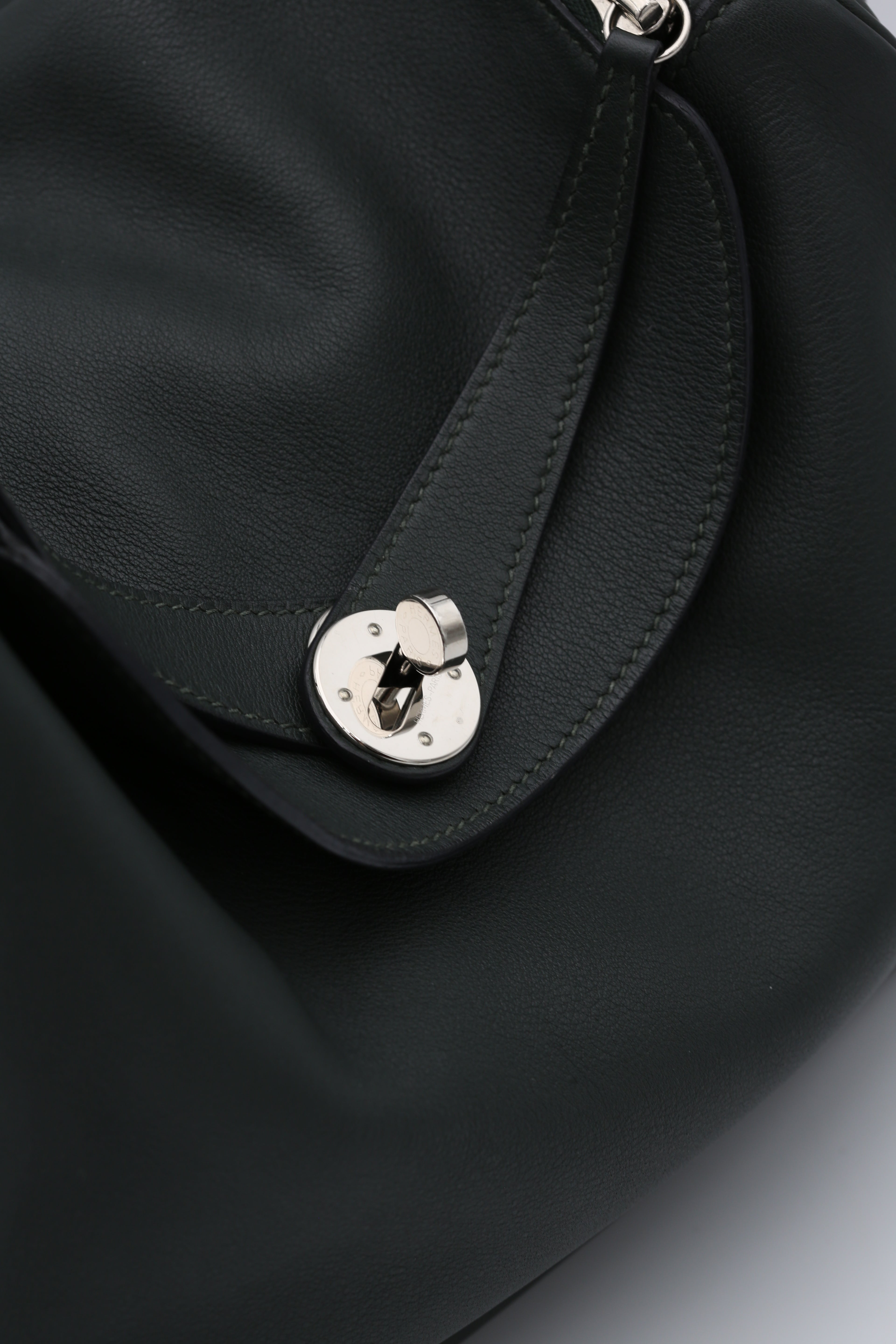 HERMÈS LINDY30 VERT ROUSSEAU SWIFT SILVER HARDWARE X STAMP
