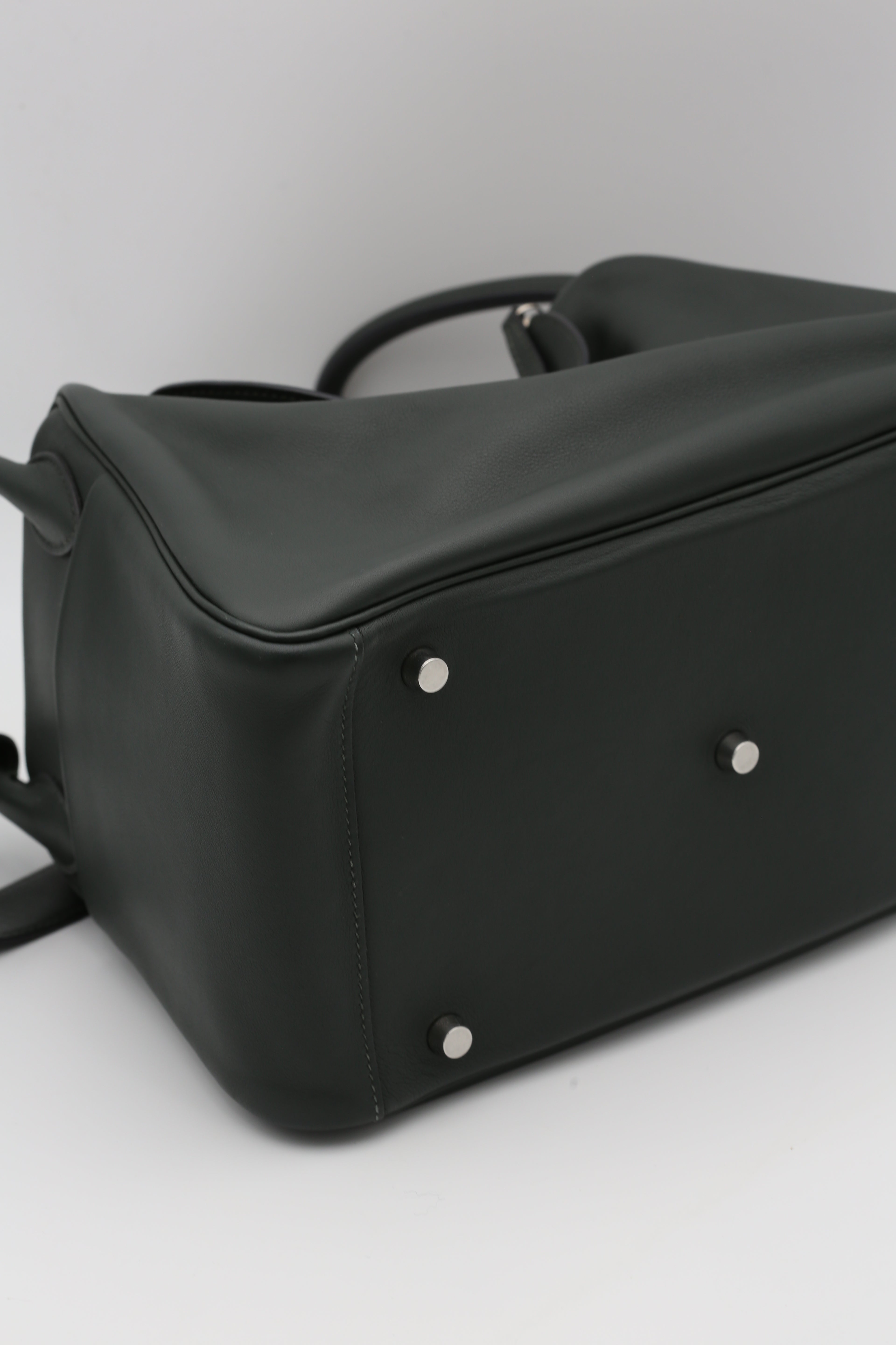 HERMÈS LINDY30 VERT ROUSSEAU SWIFT SILVER HARDWARE X STAMP