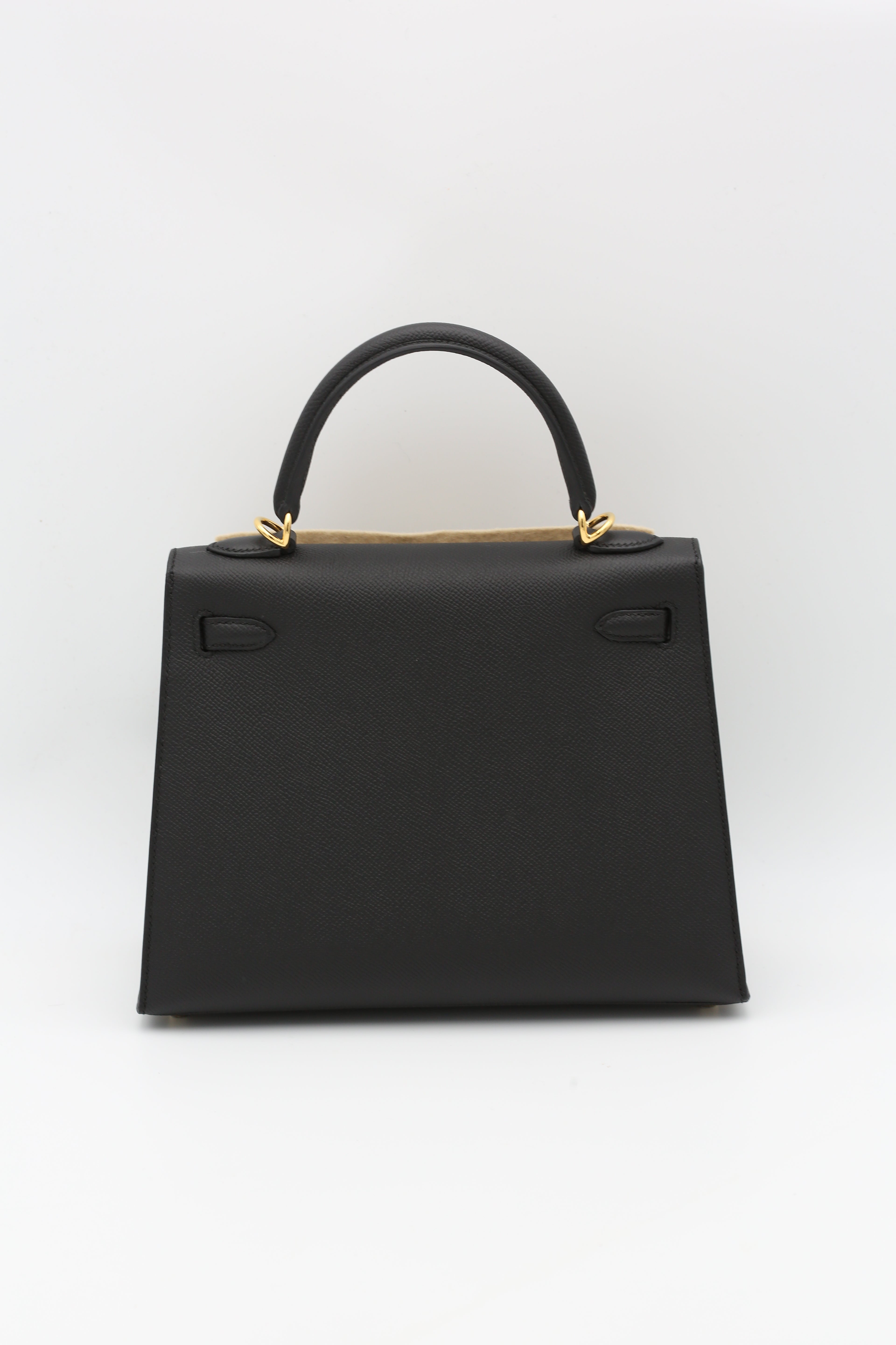 HERMÈS KELLY25 BLACK EPSOM SELLIER GOLD HARDWARE G STAMP