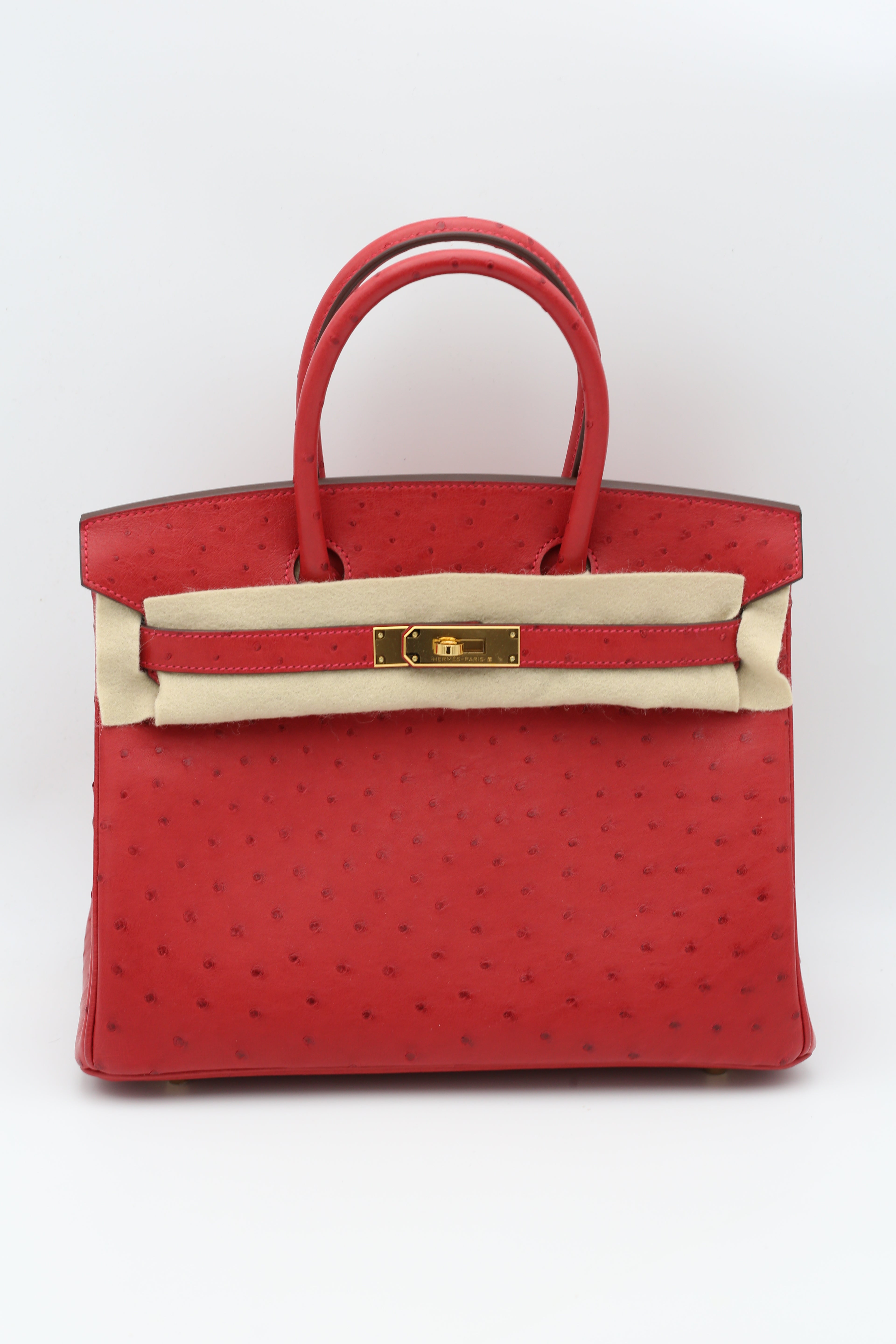 HERMÈS BIRKIN30 ROUGE VIF OSTRICH GOLD HARDWARE D STAMP