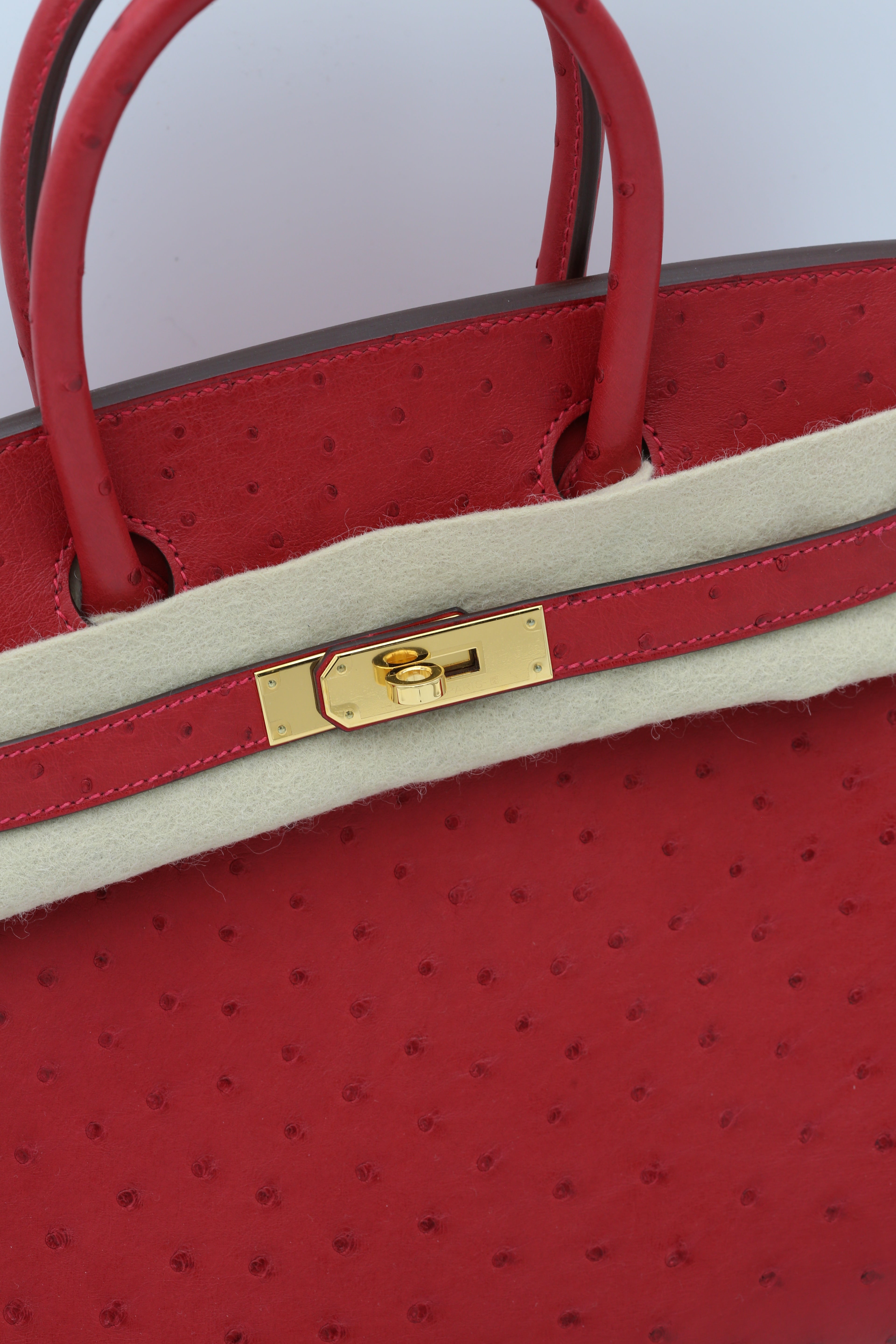 HERMÈS BIRKIN30 ROUGE VIF OSTRICH GOLD HARDWARE D STAMP
