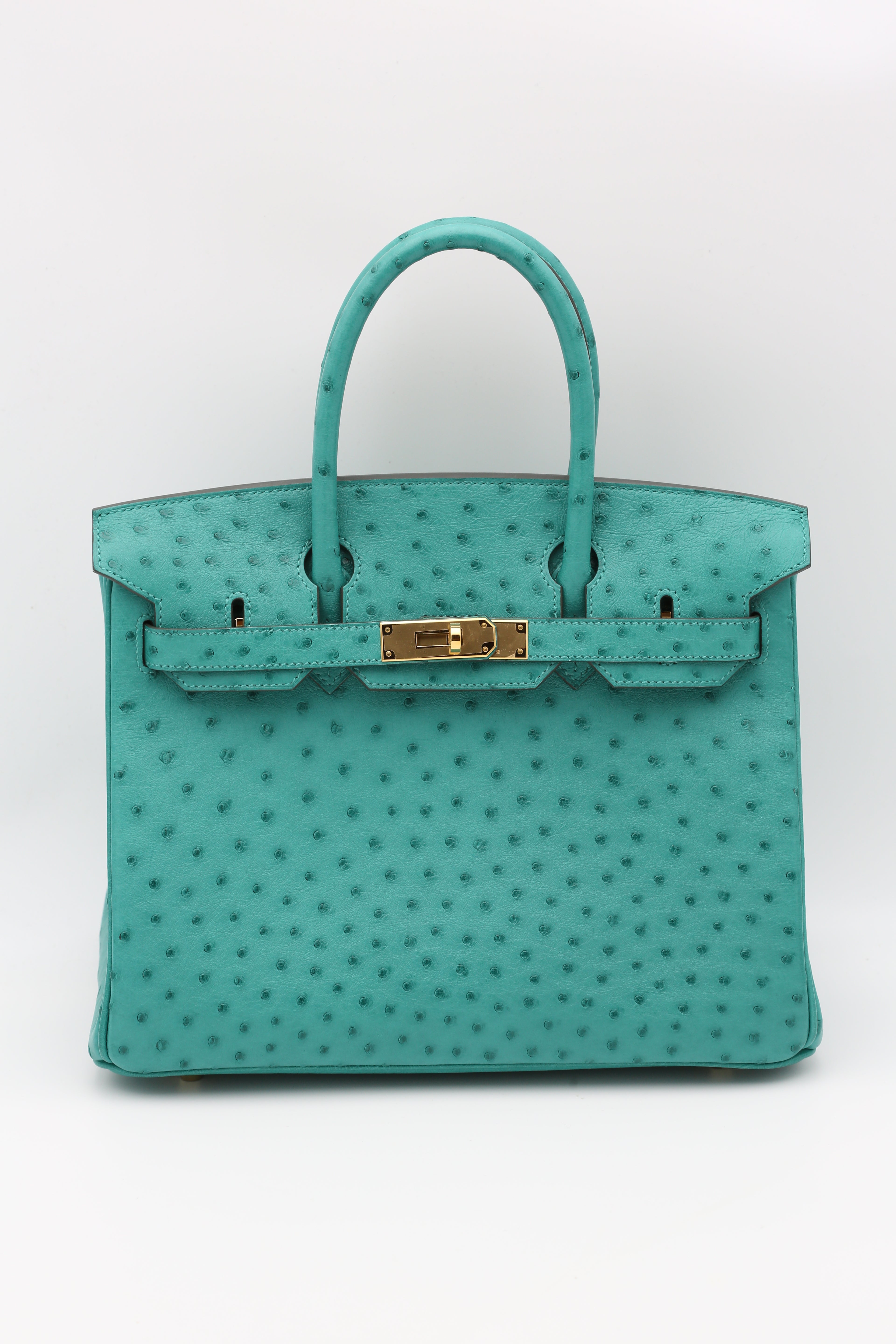 HERMÈS BIRKIN30 OSTRICH VERT VERONE GOLD D STAMP