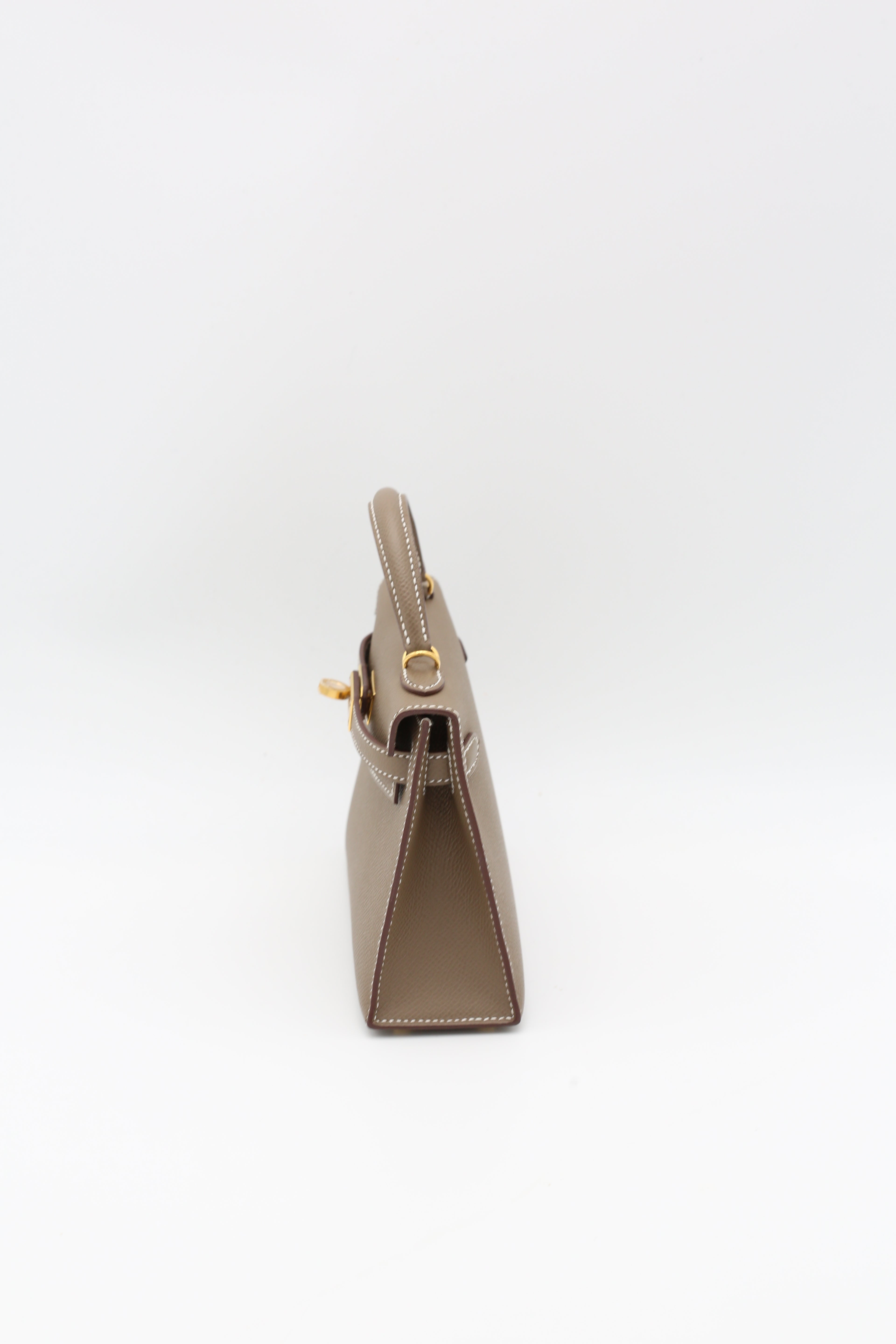HERMÈS MINI KELLY II ETOUPE WHITE SELLIER EPSOM GOLD HARDWARE B STAMP