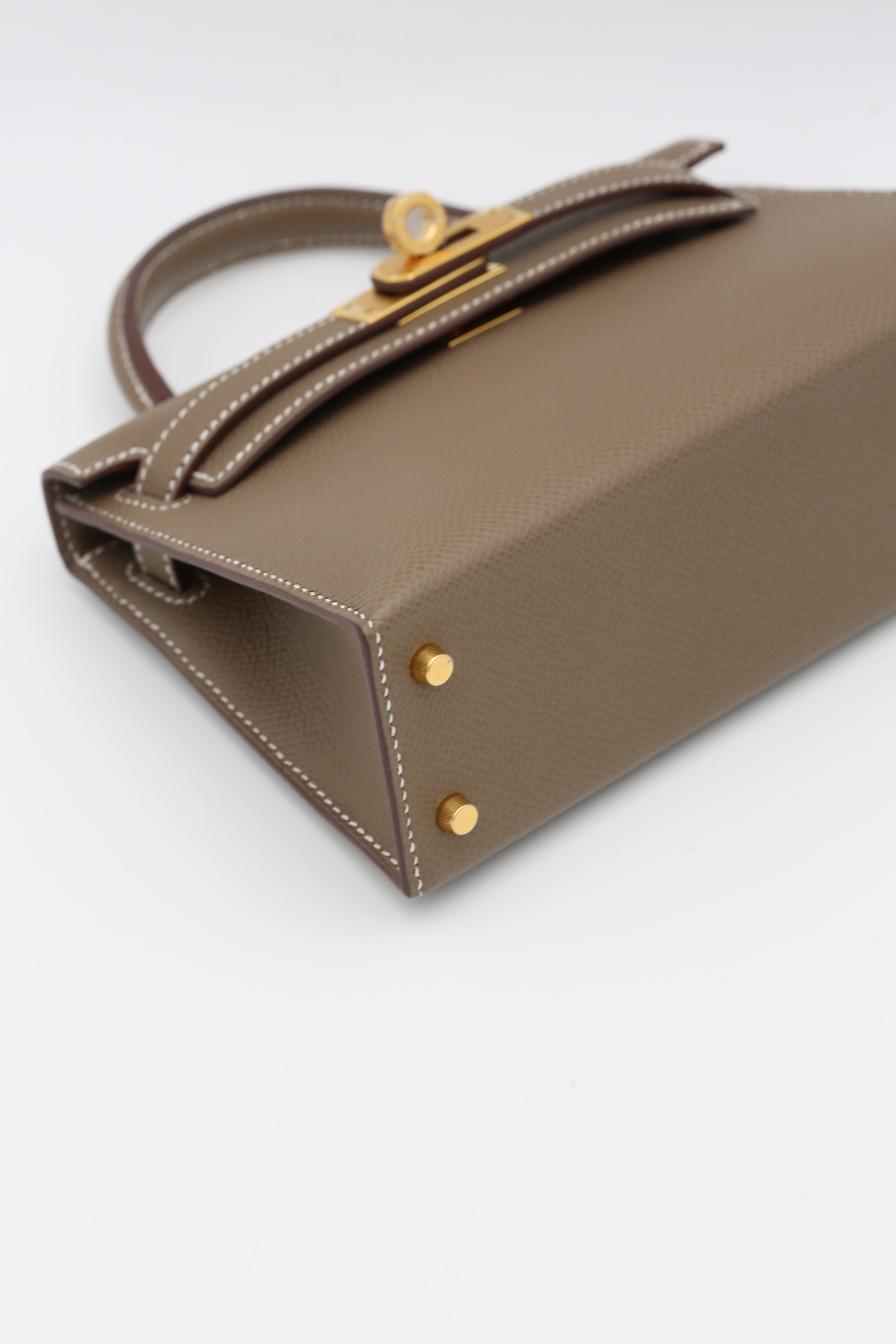 HERMÈS MINI KELLY II ETOUPE WHITE SELLIER EPSOM GOLD HARDWARE B STAMP