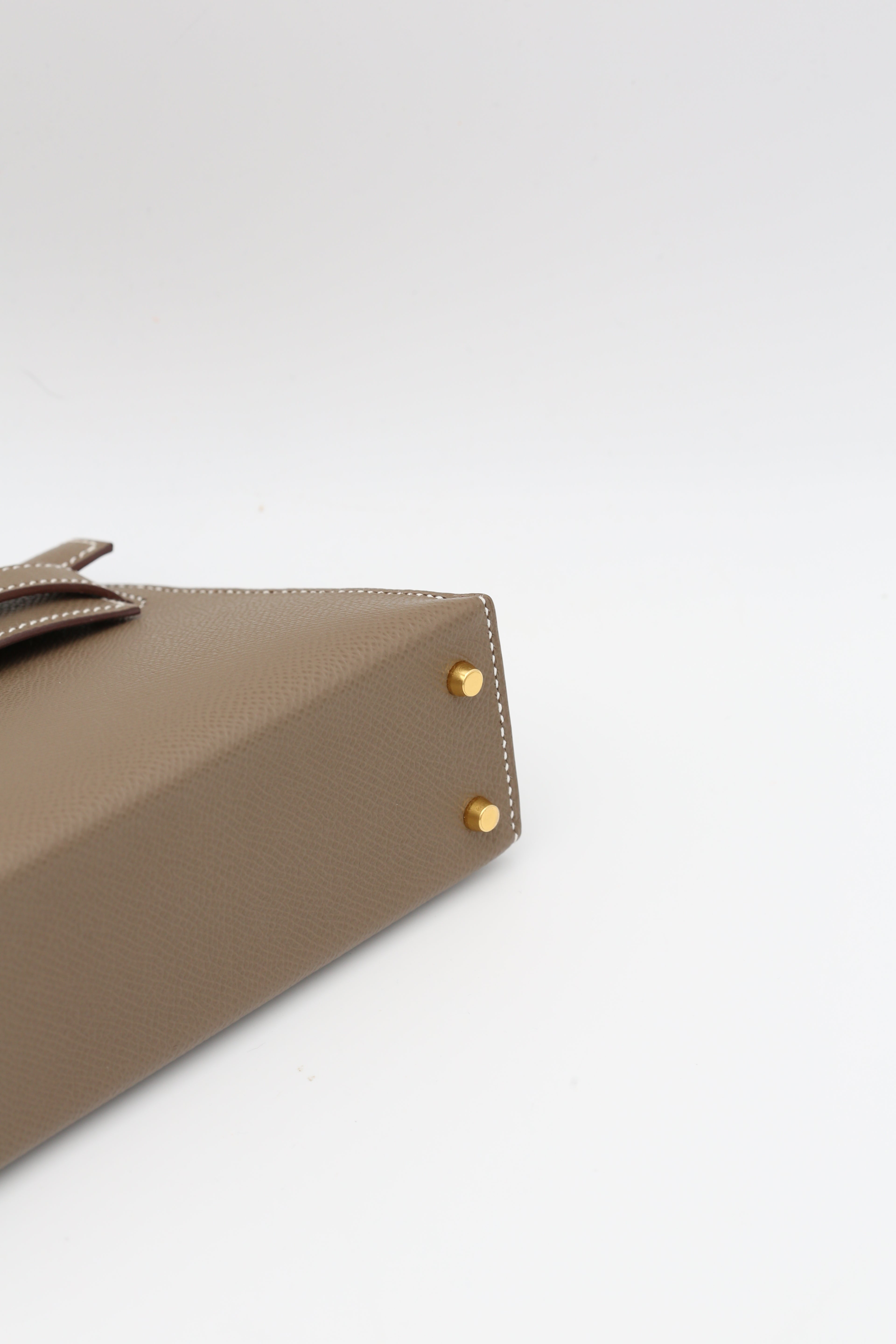 HERMÈS MINI KELLY II ETOUPE WHITE SELLIER EPSOM GOLD HARDWARE B STAMP