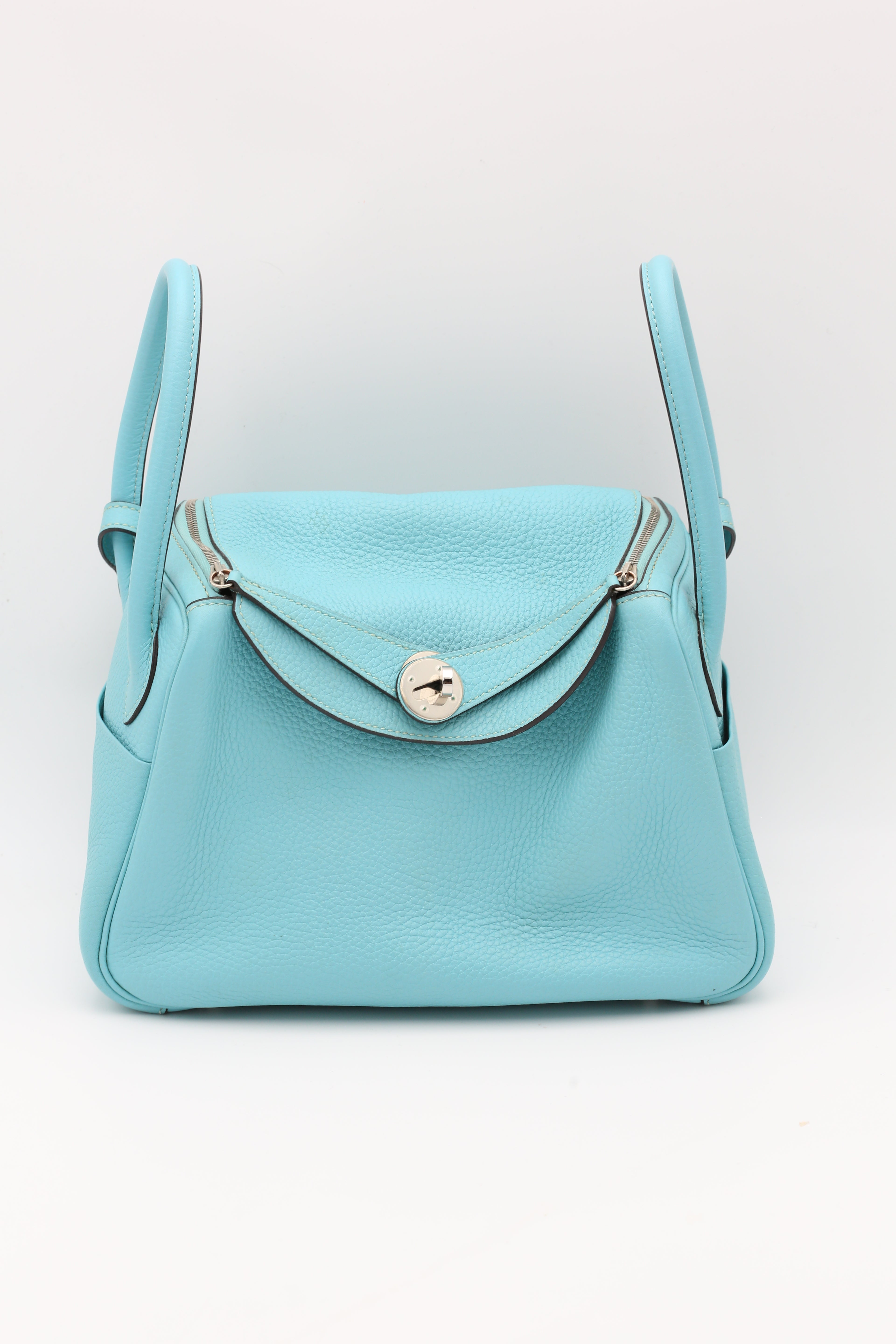 HERMÈS LINDY26 BLEU ATOLL CLEMENCE SILVER HARDWARE T STAMP