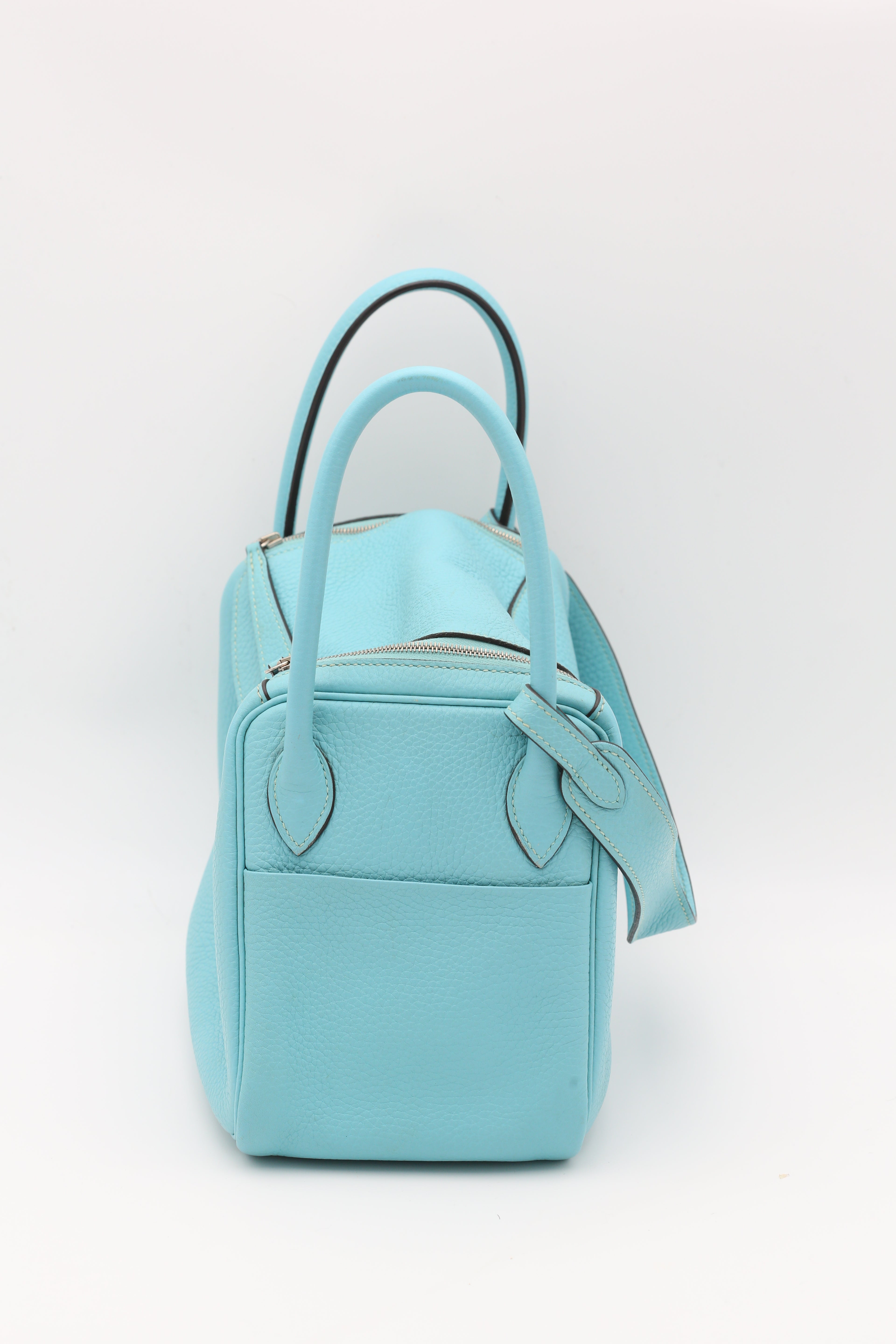HERMÈS LINDY26 BLEU ATOLL CLEMENCE SILVER HARDWARE T STAMP