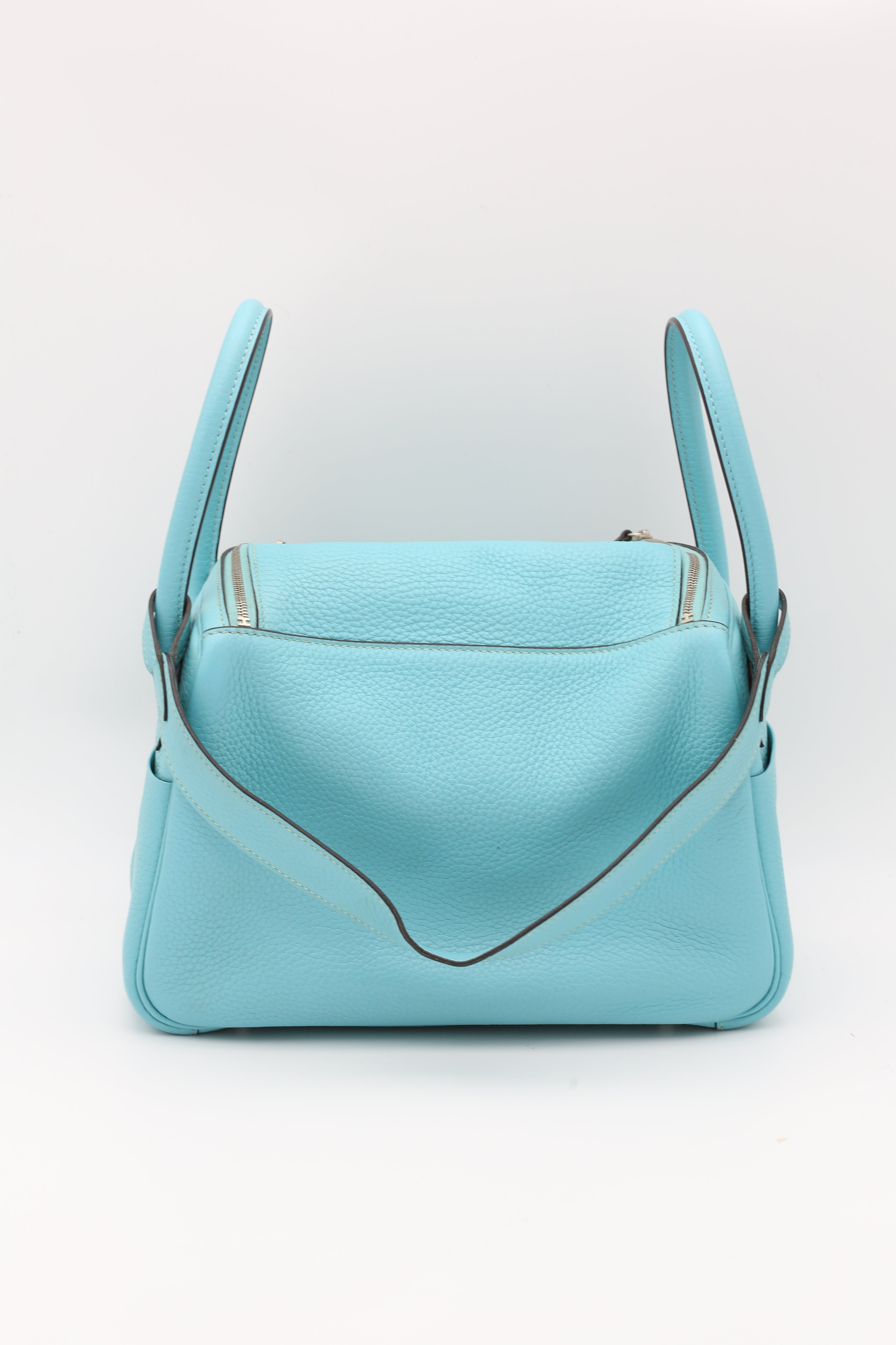 HERMÈS LINDY26 BLEU ATOLL CLEMENCE SILVER HARDWARE T STAMP