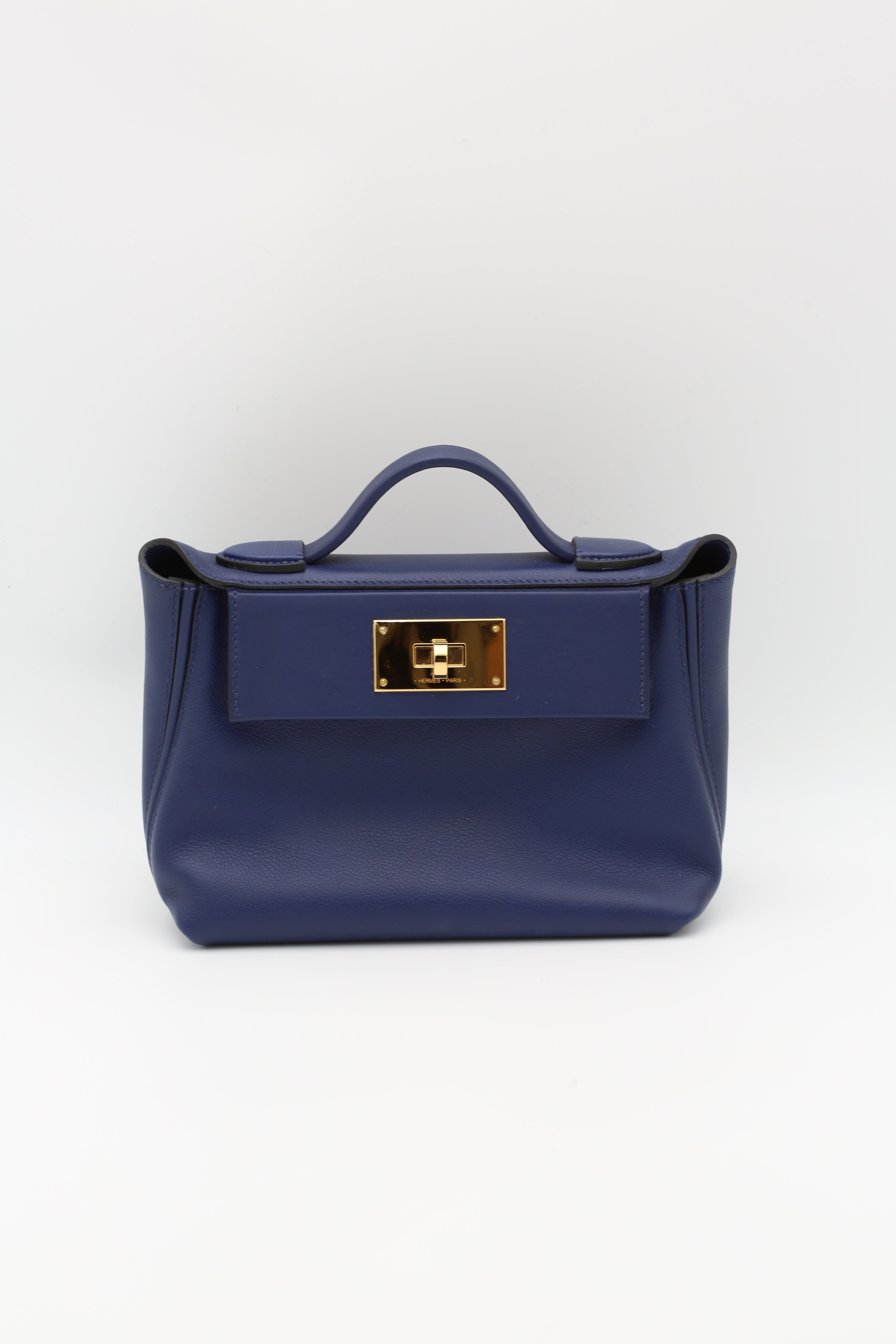 HERMÈS MINI2424 BLEU SAPHIR EVERCOLOR GOLD HARDWARE U STAMP