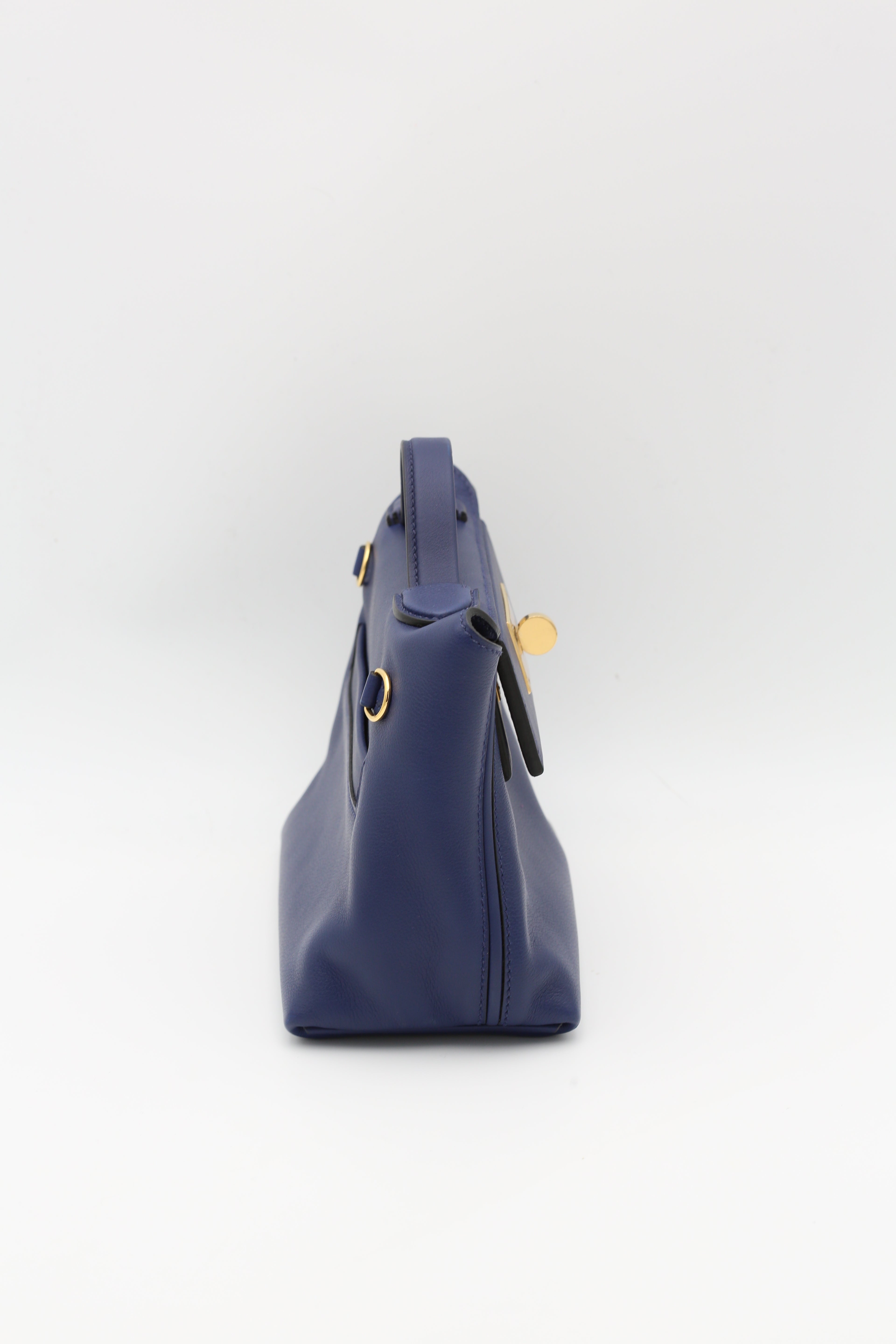HERMÈS MINI2424 BLEU SAPHIR EVERCOLOR GOLD HARDWARE U STAMP