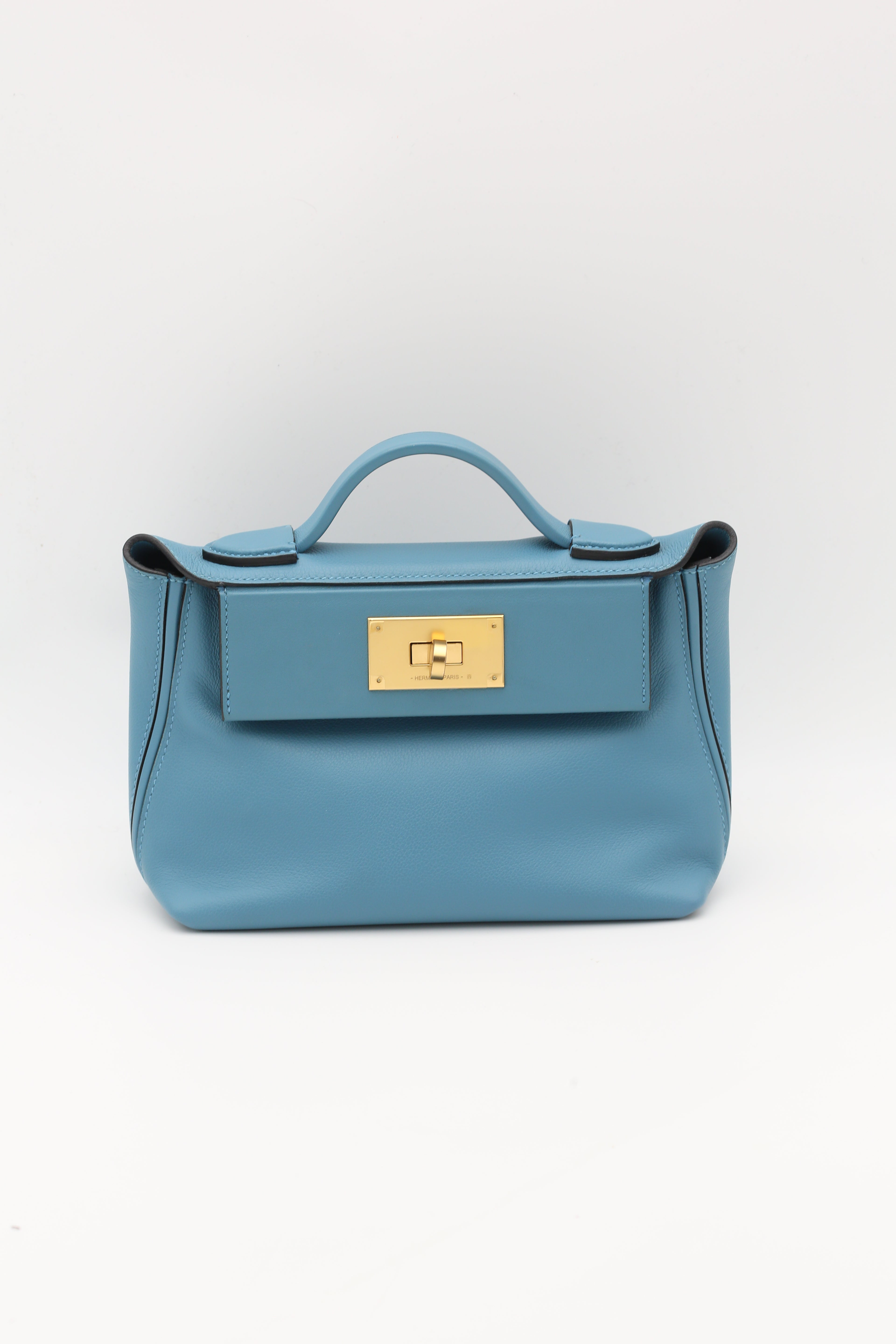 HERMÈS MINI2424 BLUE JEANS EVERCOLOR GOLD HARDWARE B STAMP