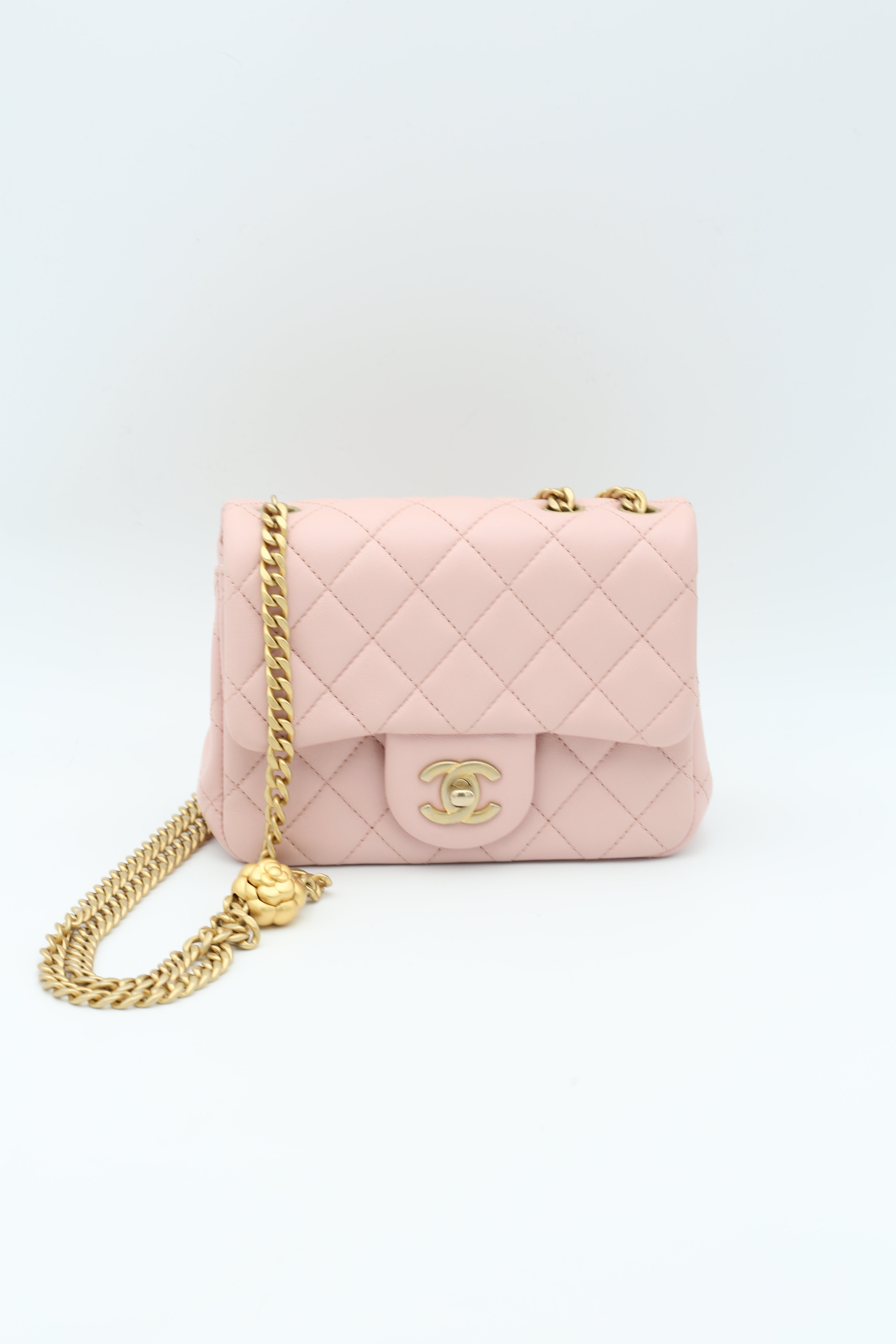 CHANEL MINI SQUARE FLAP BAG LIGHT PINK GOLD HARDWARE