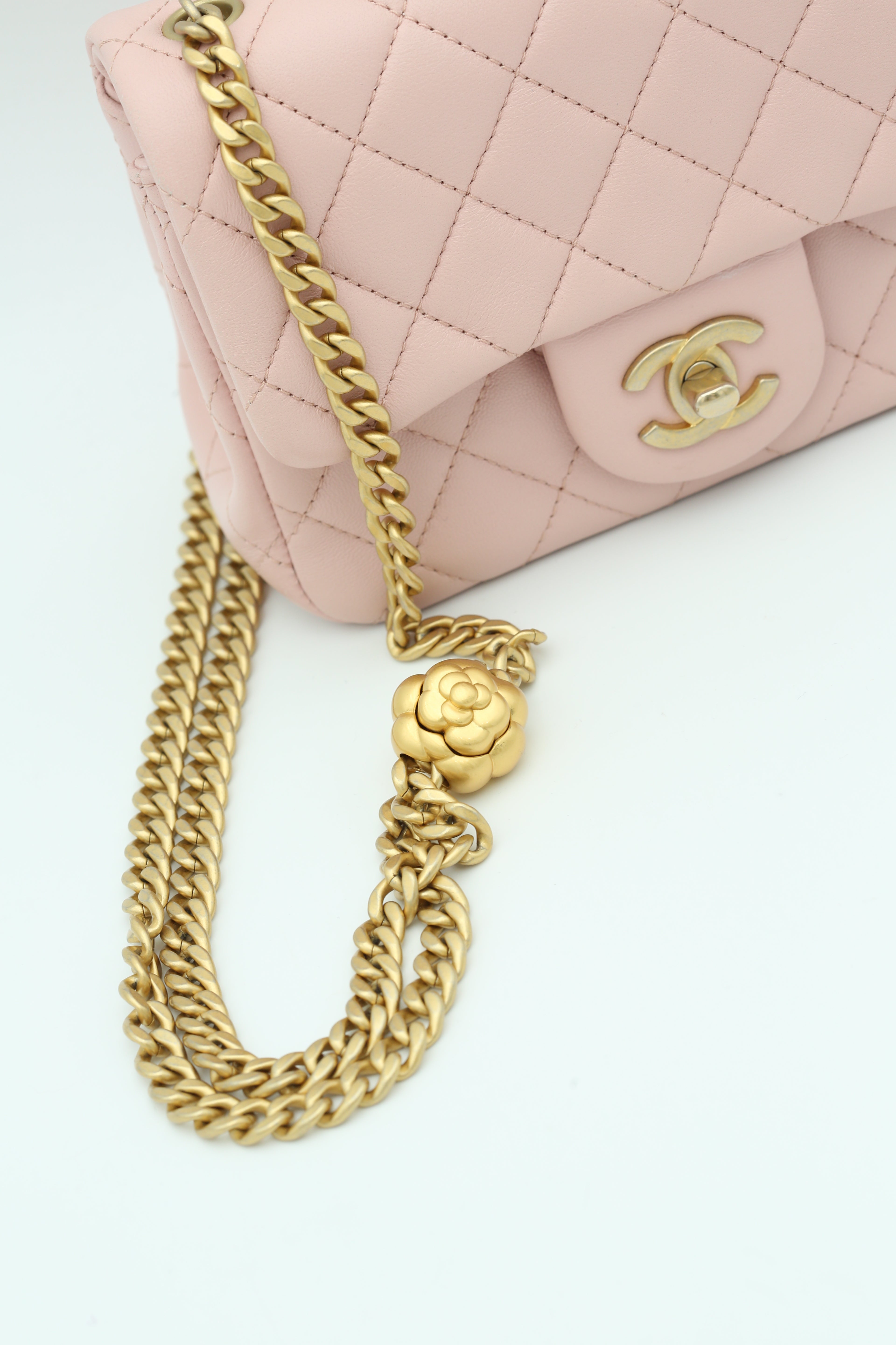 CHANEL MINI SQUARE FLAP BAG LIGHT PINK GOLD HARDWARE