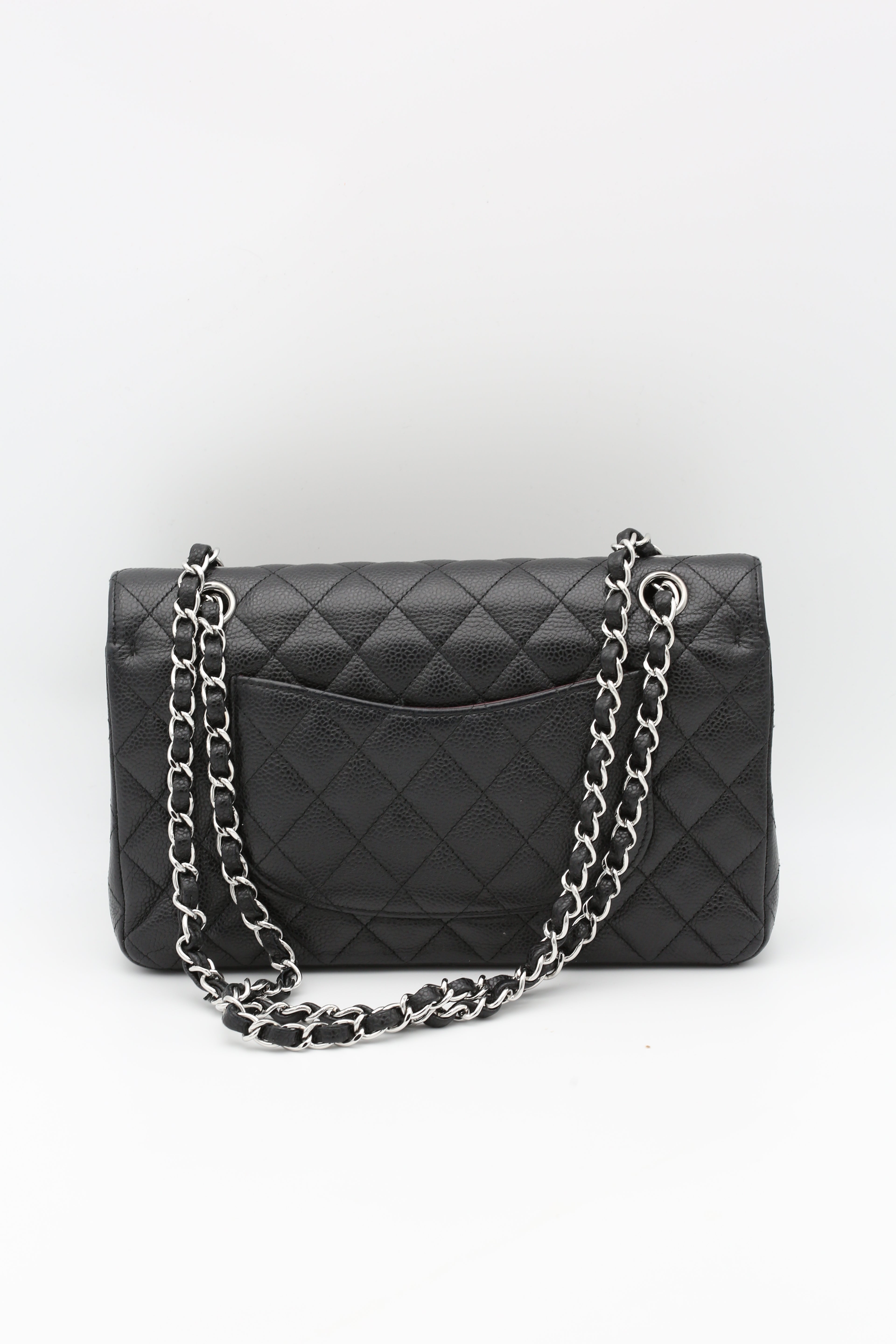 CHANEL CLASSIC FLAP BAG BLACK SILVER HARDWARE