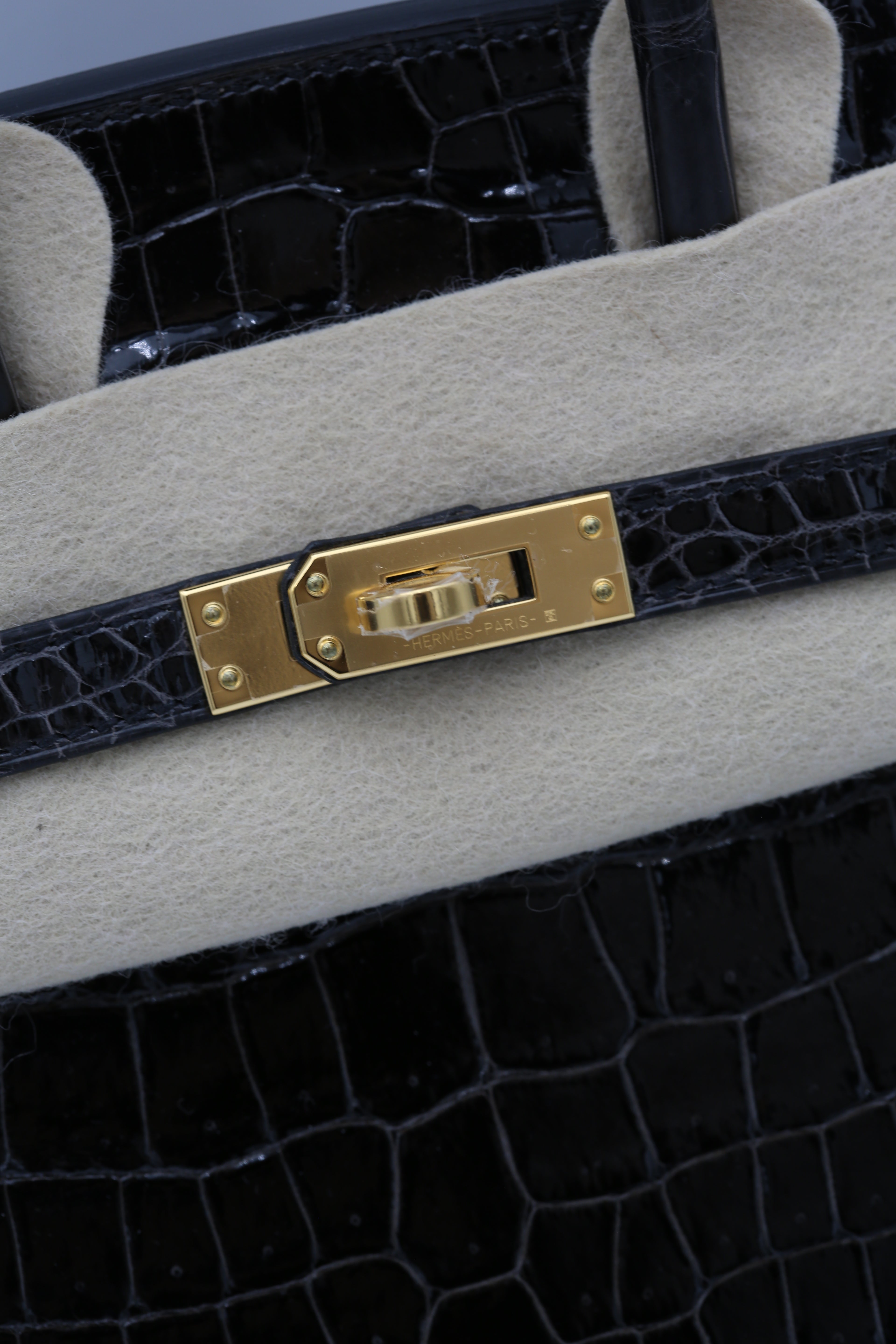 HERMÈS BIRKIN25 SELLIER 88 GRAPHITE SHINY ALLIGATOR GOLD HARDWARE U STAMP