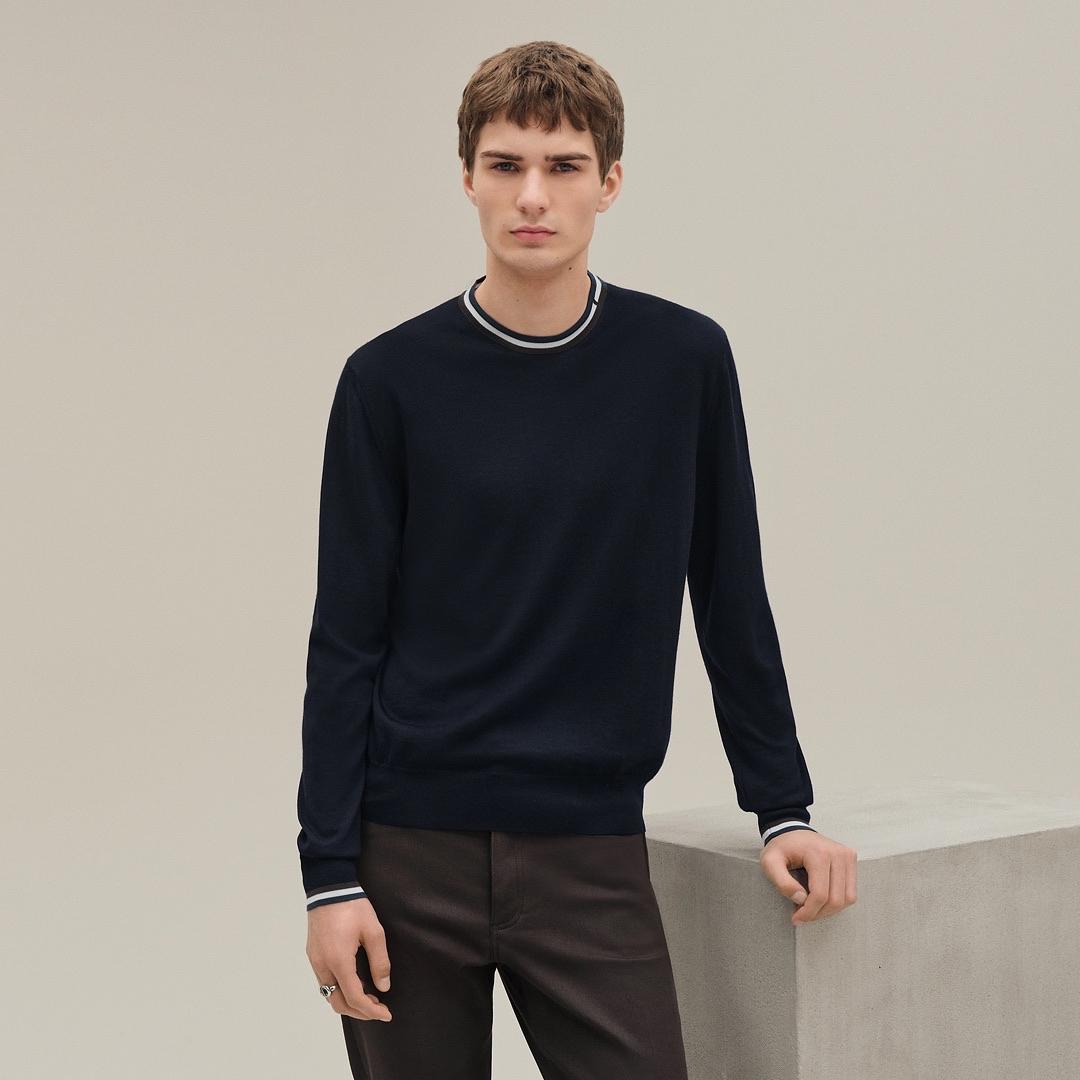 HERMÈS PULL COL ROND RAYURES & TWIST SIZE M