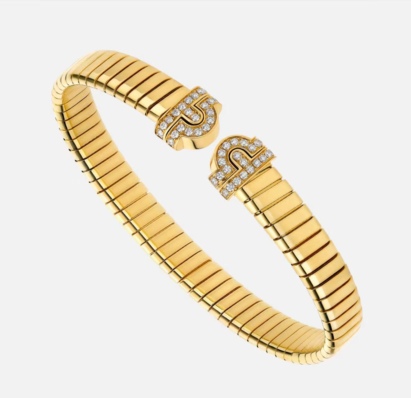 BVLGARI TUBOGAS 18KT YELLOW GOLD BRACELET SET WITH PAVE DIAMONDS