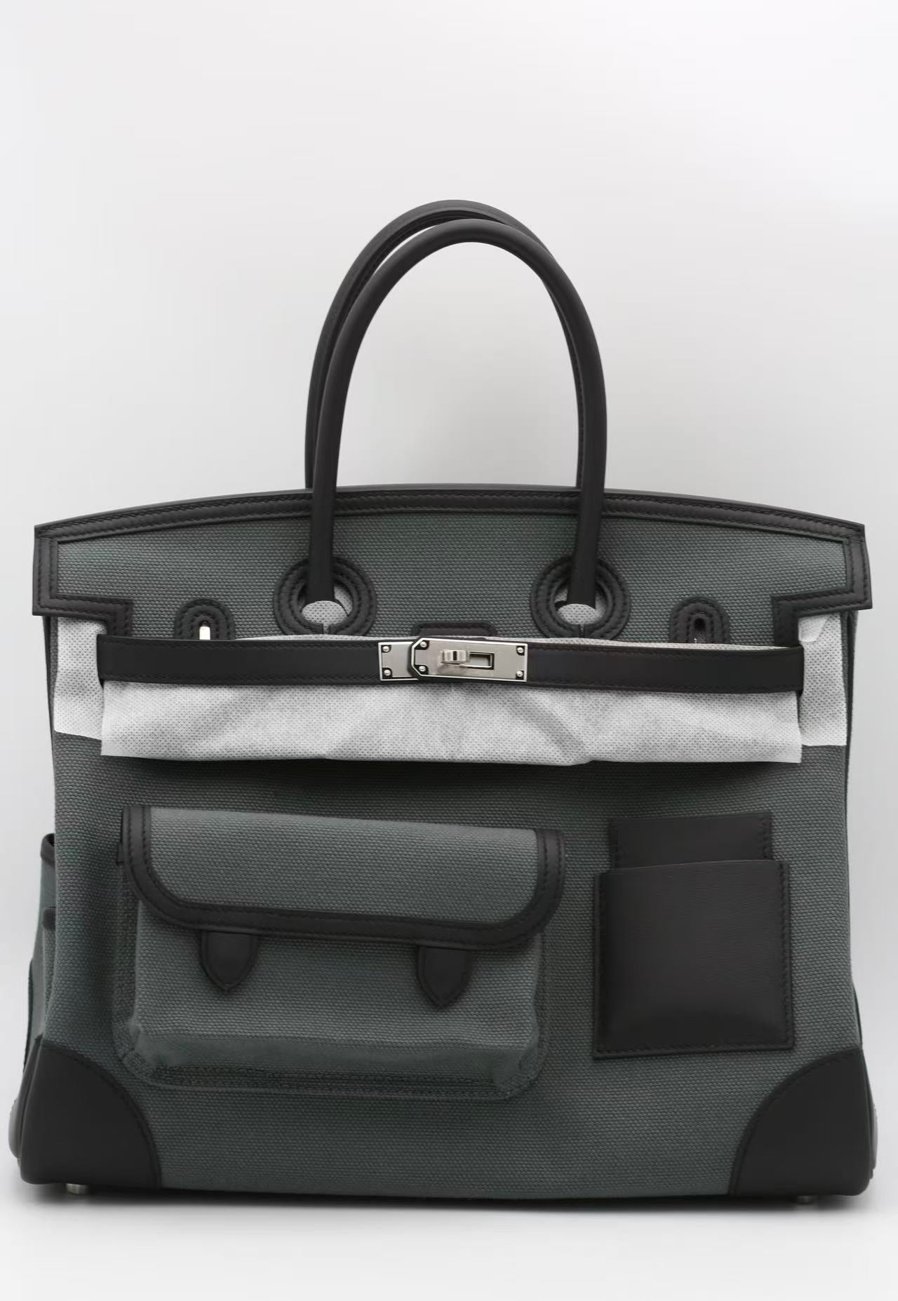 HERMÈS BIRKIN35 CARGO VERT MANGROVE CANVAS SILVER HARDWARE G STAMP
