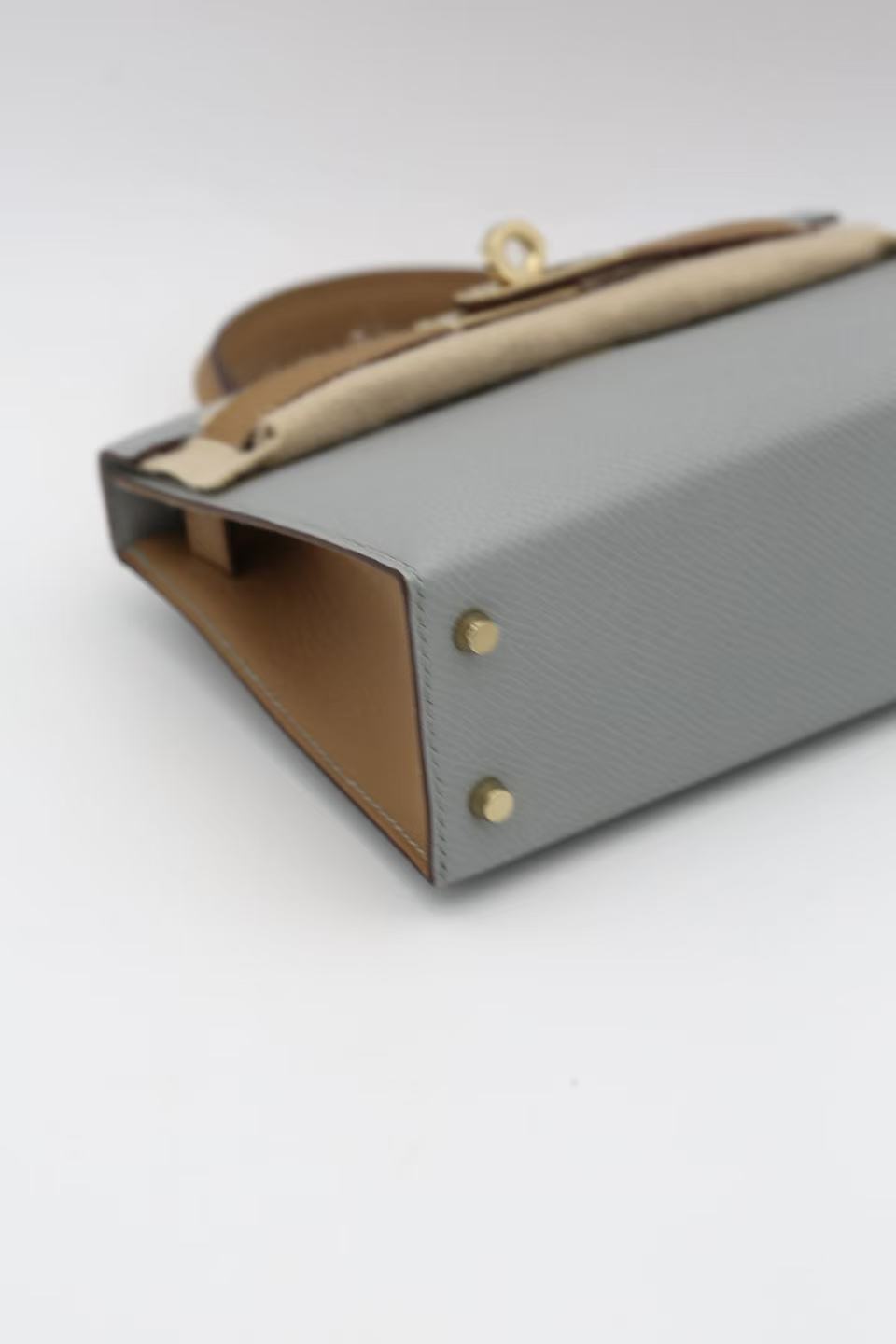 HERMÈS MINI KELLY II GREY & GOLD SELLIER EPSOM GOLD HARDWARE W STAMP