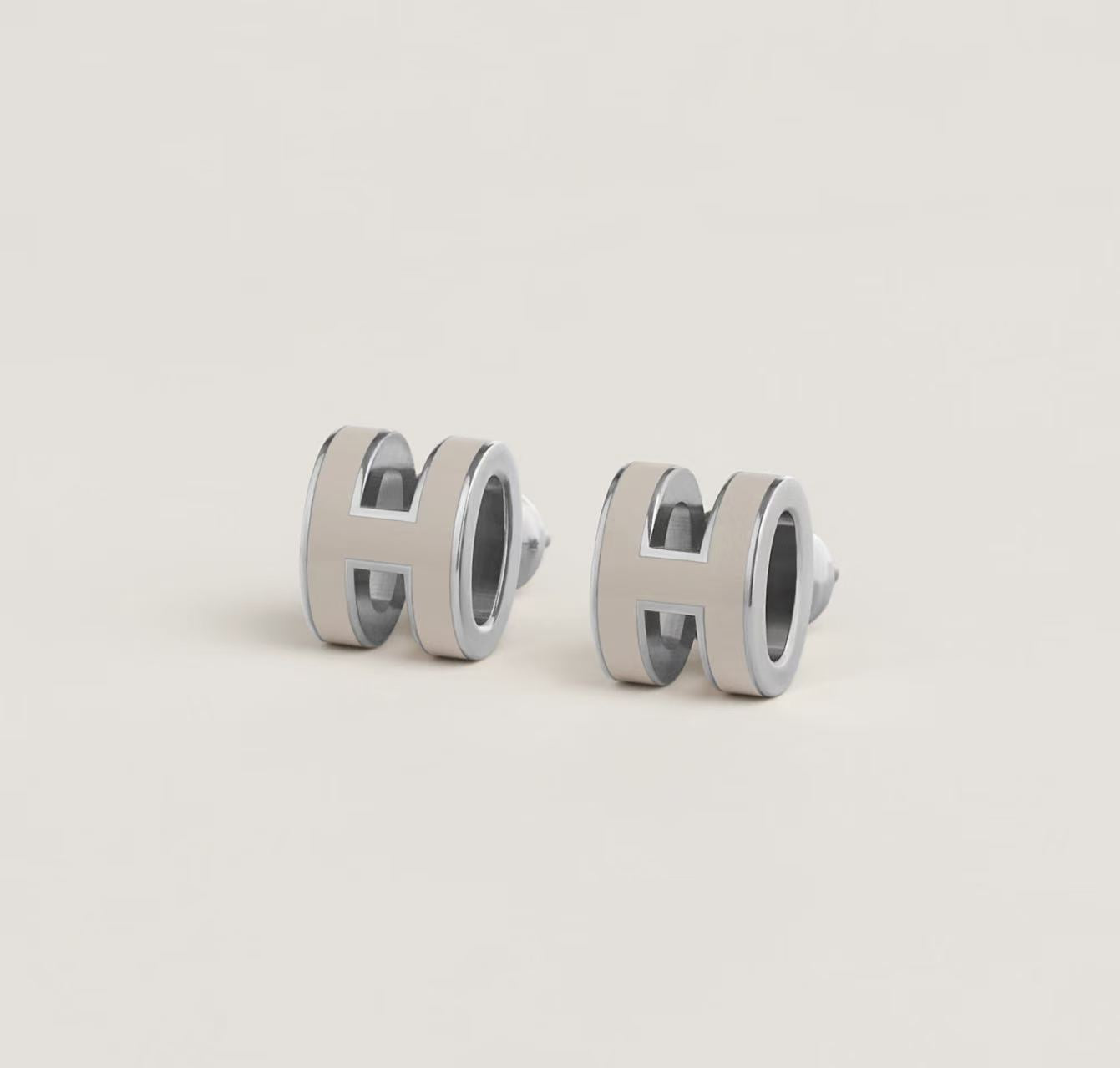 HERMÈS MINI POP H EARRINGS MARRON GLACE SILVER