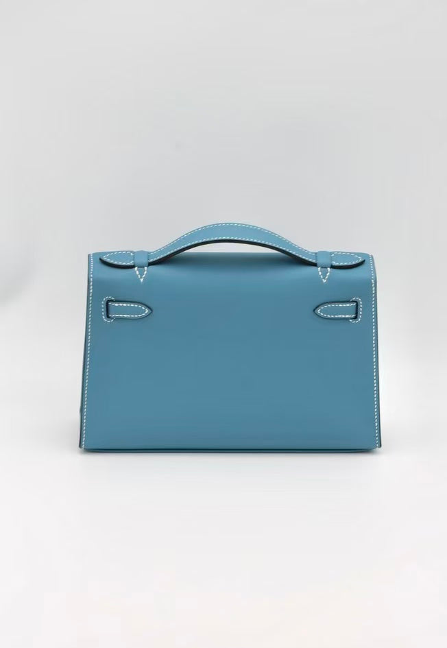 HERMÈS KELLY POCHETTE BLUE SWIFT G STAMP
