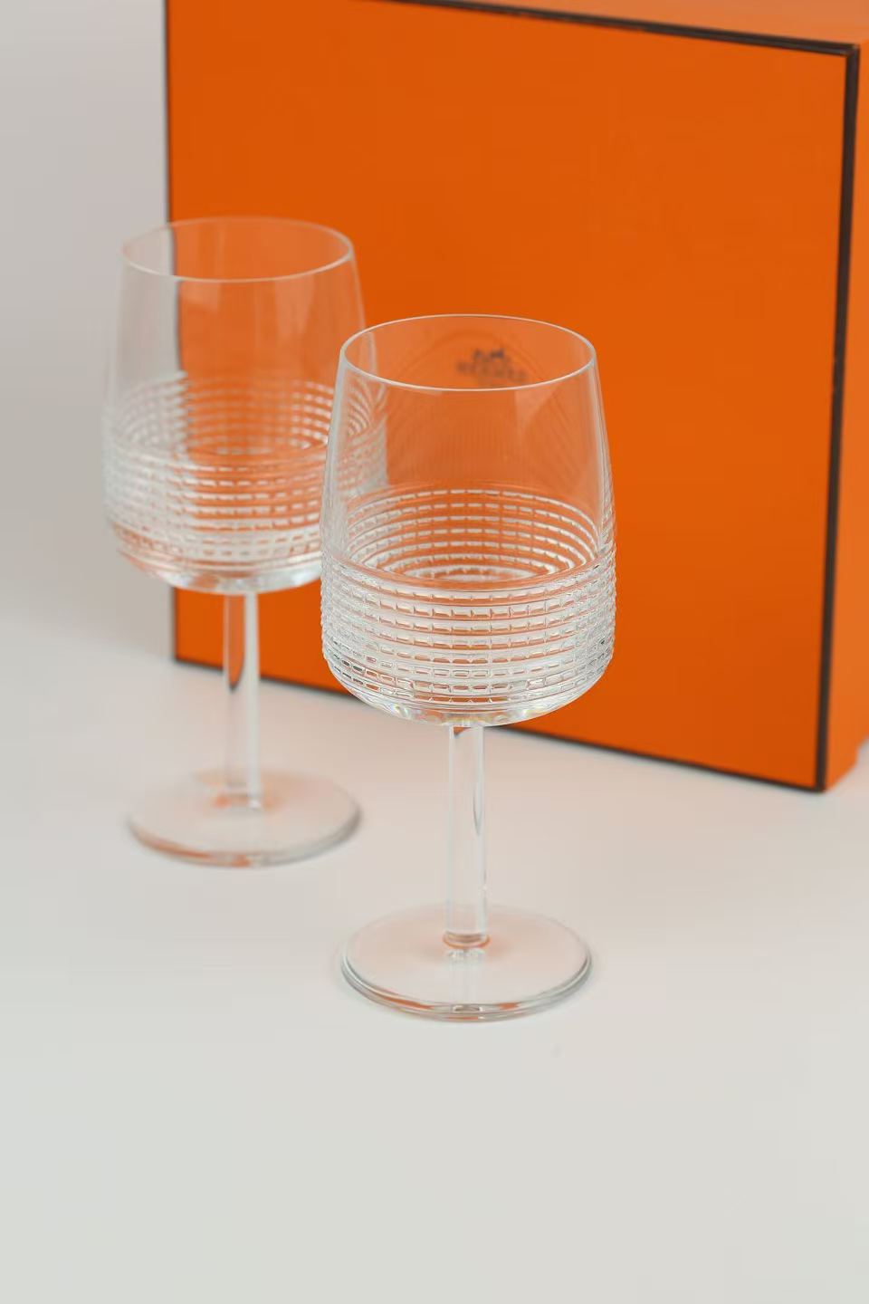 HERMÈS INTERVALLE WINE GLASS CRYSTAL SETS OF TWO