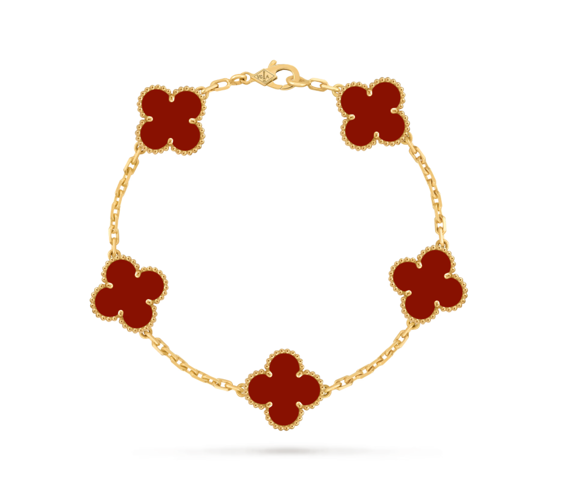 VAN CLEEF & ARPELS VINTAGE ALHAMBRA BRACELET 5 MOTIFS CARNELIAN 18K YELLOW GOLD 2026