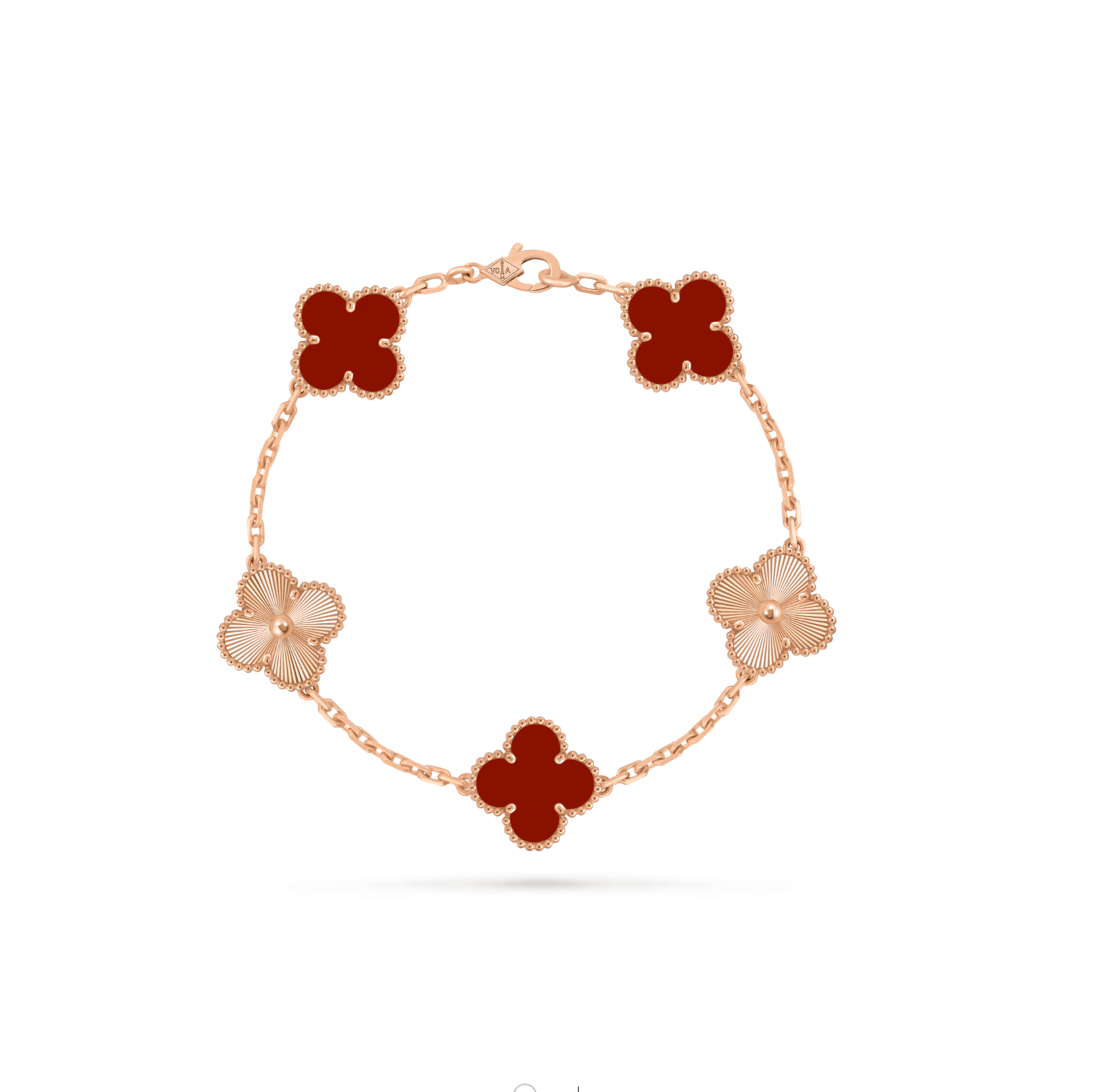 VAN CLEEF & ARPELS VINTAGE ALHAMBRA BRACELET 5 MOTIFS 18K ROSE GOLD CARNELIAN