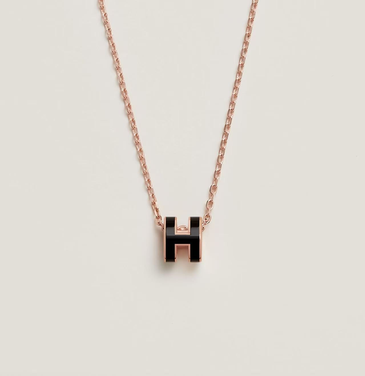 HERMÈS H POP NECKLACE BLACK ROSE GOLD