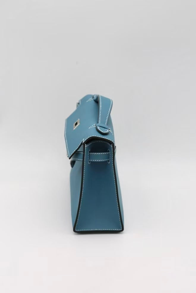 HERMÈS KELLY POCHETTE BLUE SWIFT G STAMP