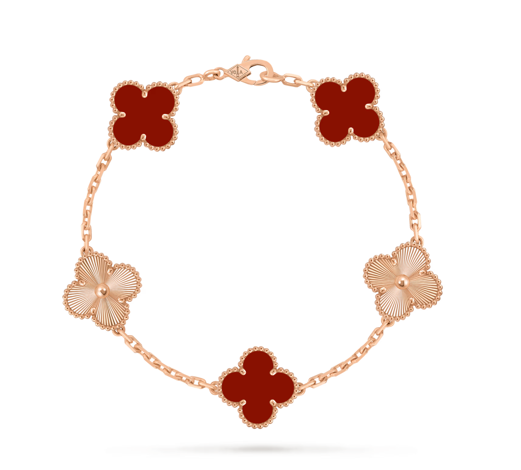 VAN CLEEF & ARPELS VINTAGE ALHAMBRA BRACELET 5 MOTIFS 18K ROSE GOLD CARNELIAN 2025