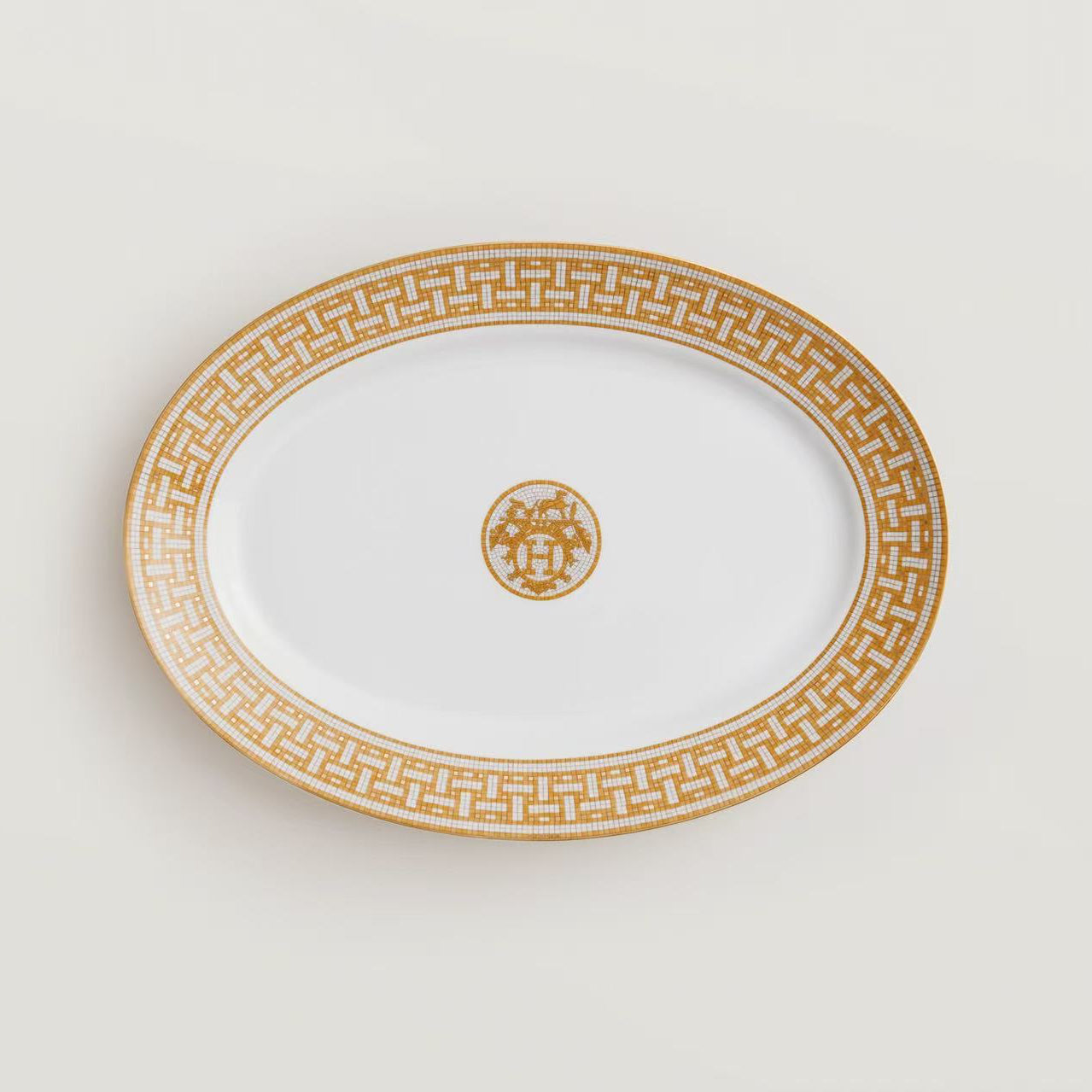 HERMÈS MOSAIQUE AU 24 GOLD OVAL PLATTER LARGE MODEL
