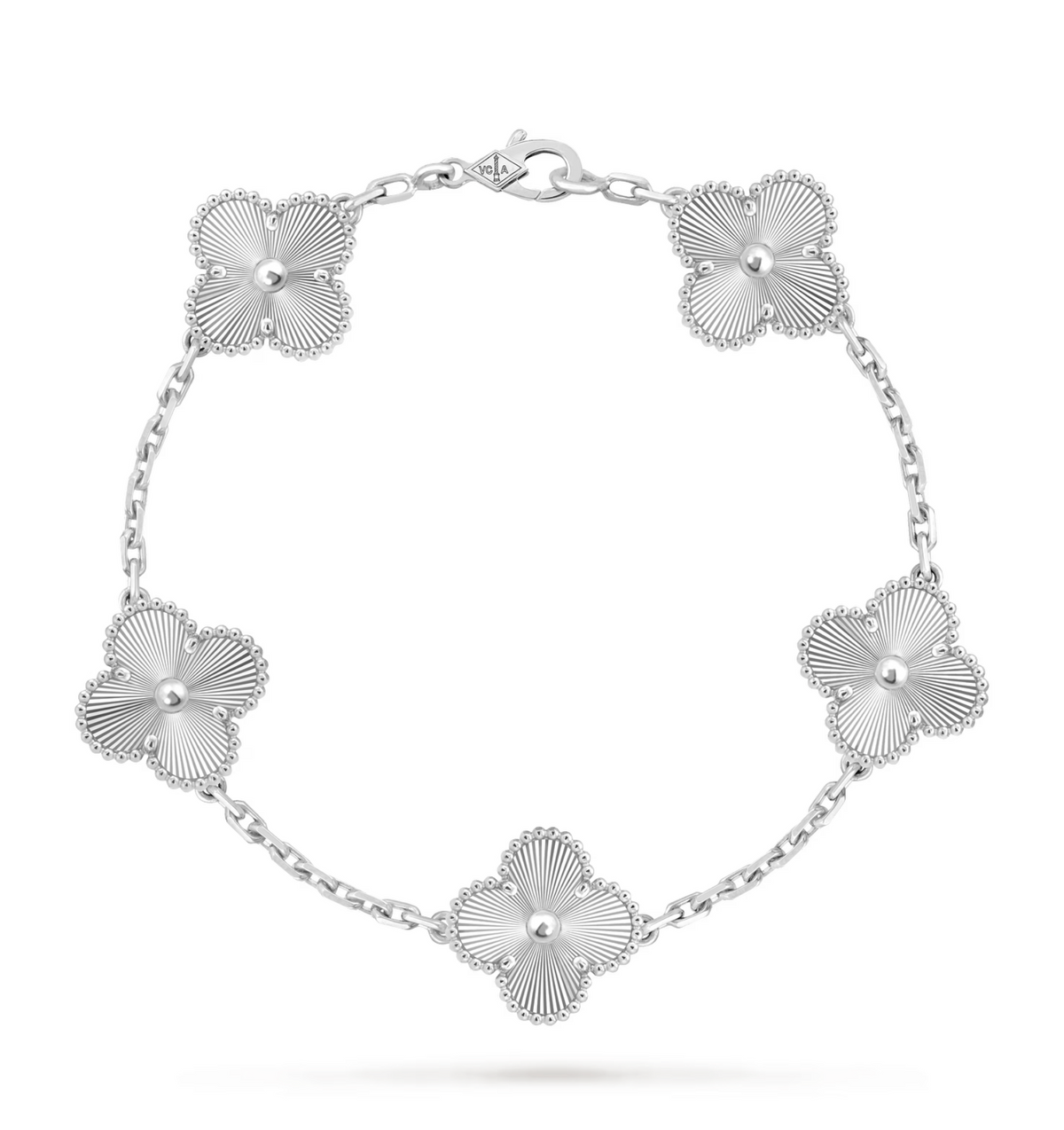 VAN CLEEF & ARPELS VINTAGE ALHAMBRA BRACELET 5 MOTIFS 18K WHITE GOLD GUILLOCHE 2026
