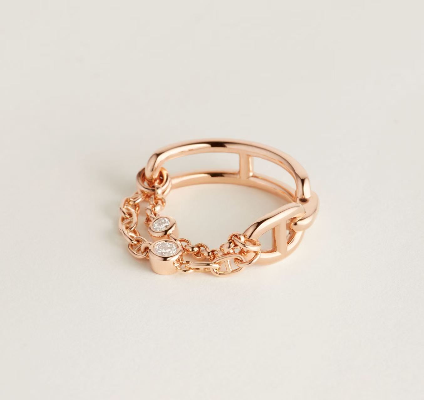 HERMÈS CHAINE D'ANCRE CHAOS RING ROSE GOLD WITH DIAMONDS SIZE 52