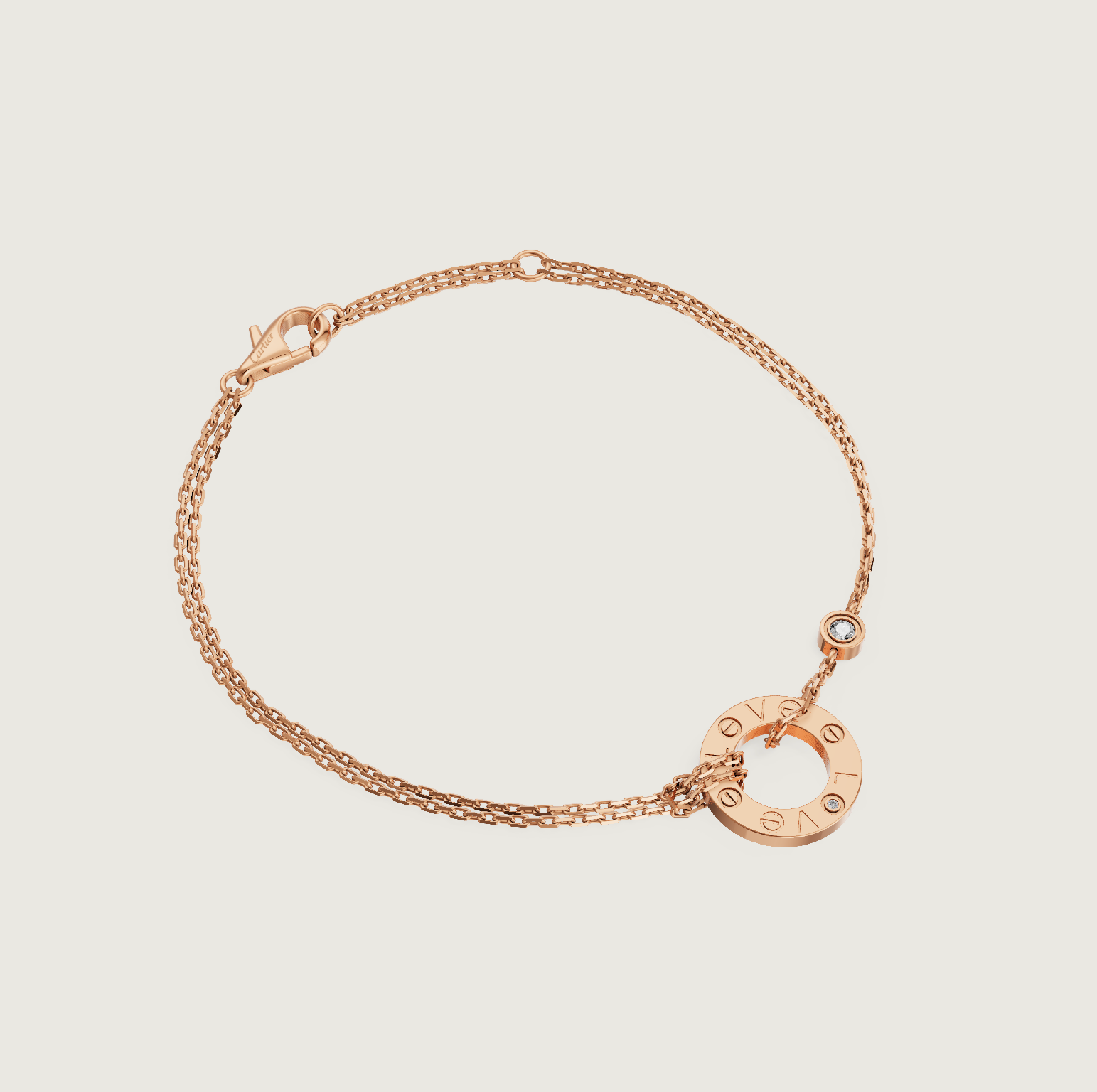 CARTIER LOVE BRACELET ON CHAIN 2 DIAMONDS ROSE GOLD