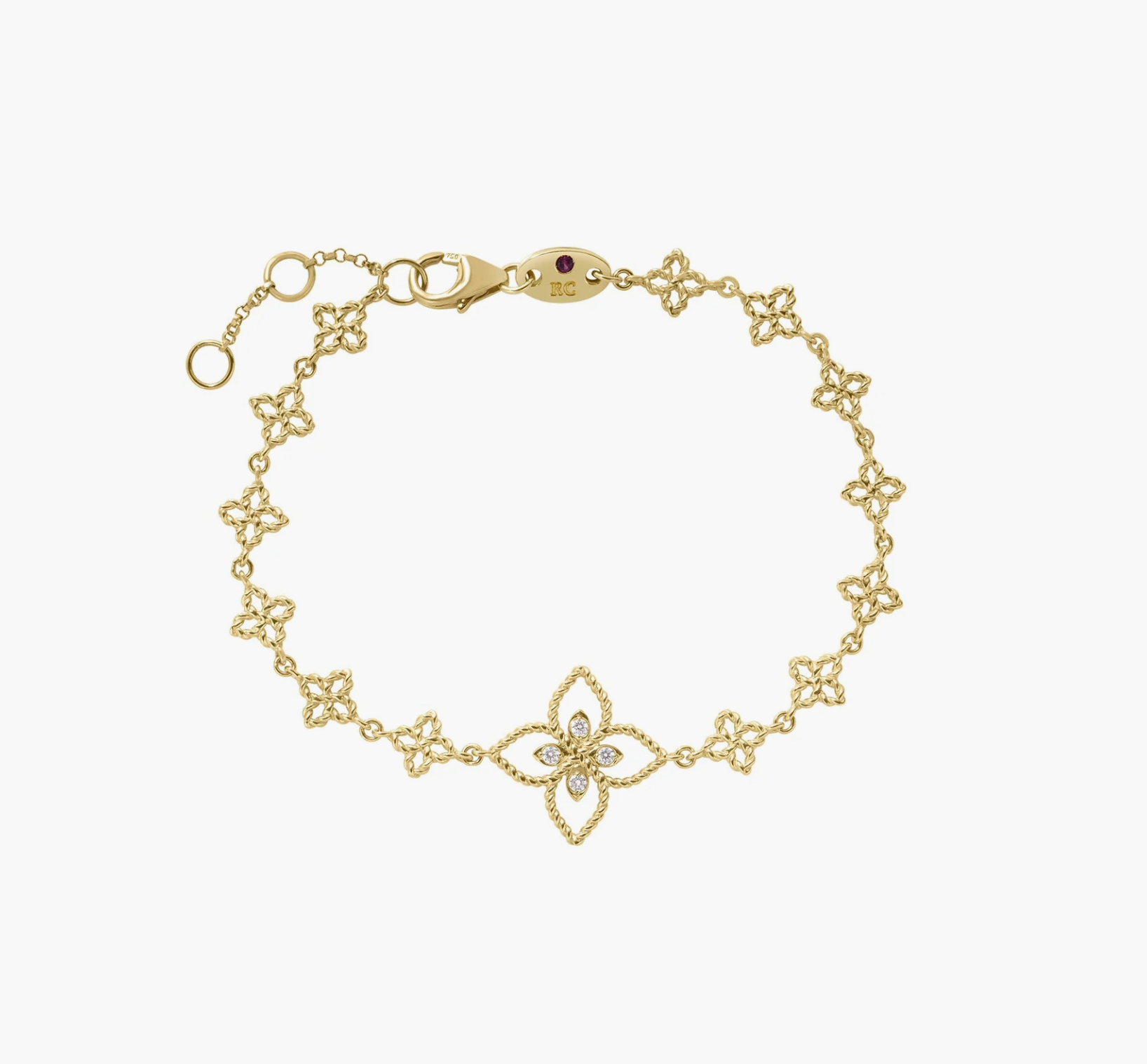 ROBERTO COIN PRINCESS FLOWER CHAIN AND DIAMOND FLOWER CHARM BRACELET 18K YELLOW