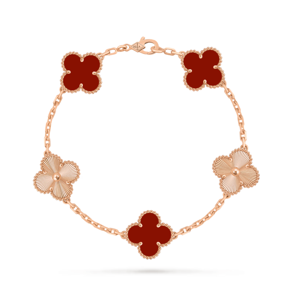 VAN CLEEF & ARPELS VINTAGE ALHAMBRA BRACELET 5 MOTIFS 18K ROSE GOLD CARNELIAN 2024
