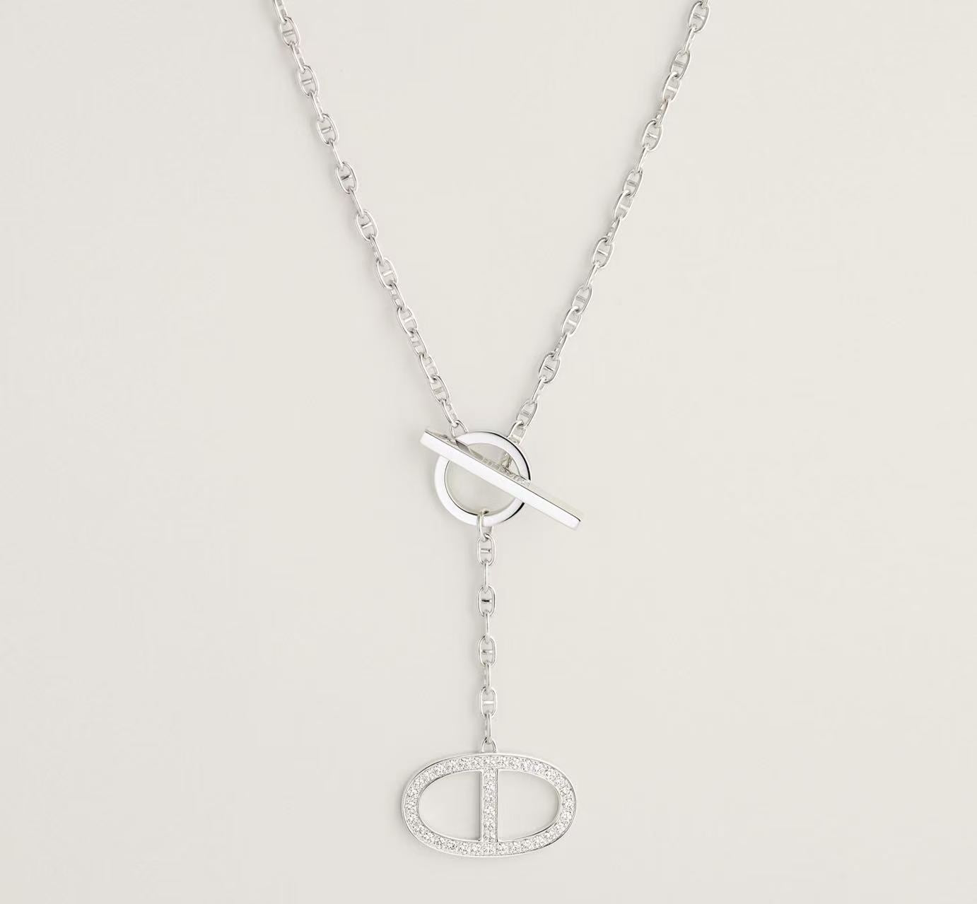 HERMÈS CHAINE D'ANCRE CONTOUR PENDANT LARGE MODEL WHITE GOLD DIAMONDS