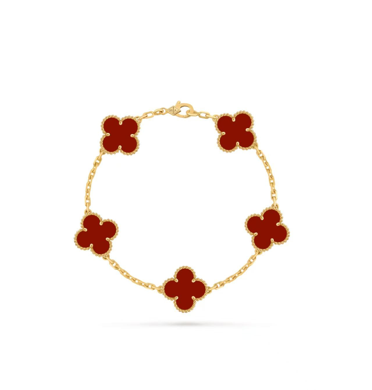 VAN CLEEF & ARPELS VINTAGE ALHAMBRA BRACELET 5 MOTIFS 18K YELLOW GOLD CARNELIAN