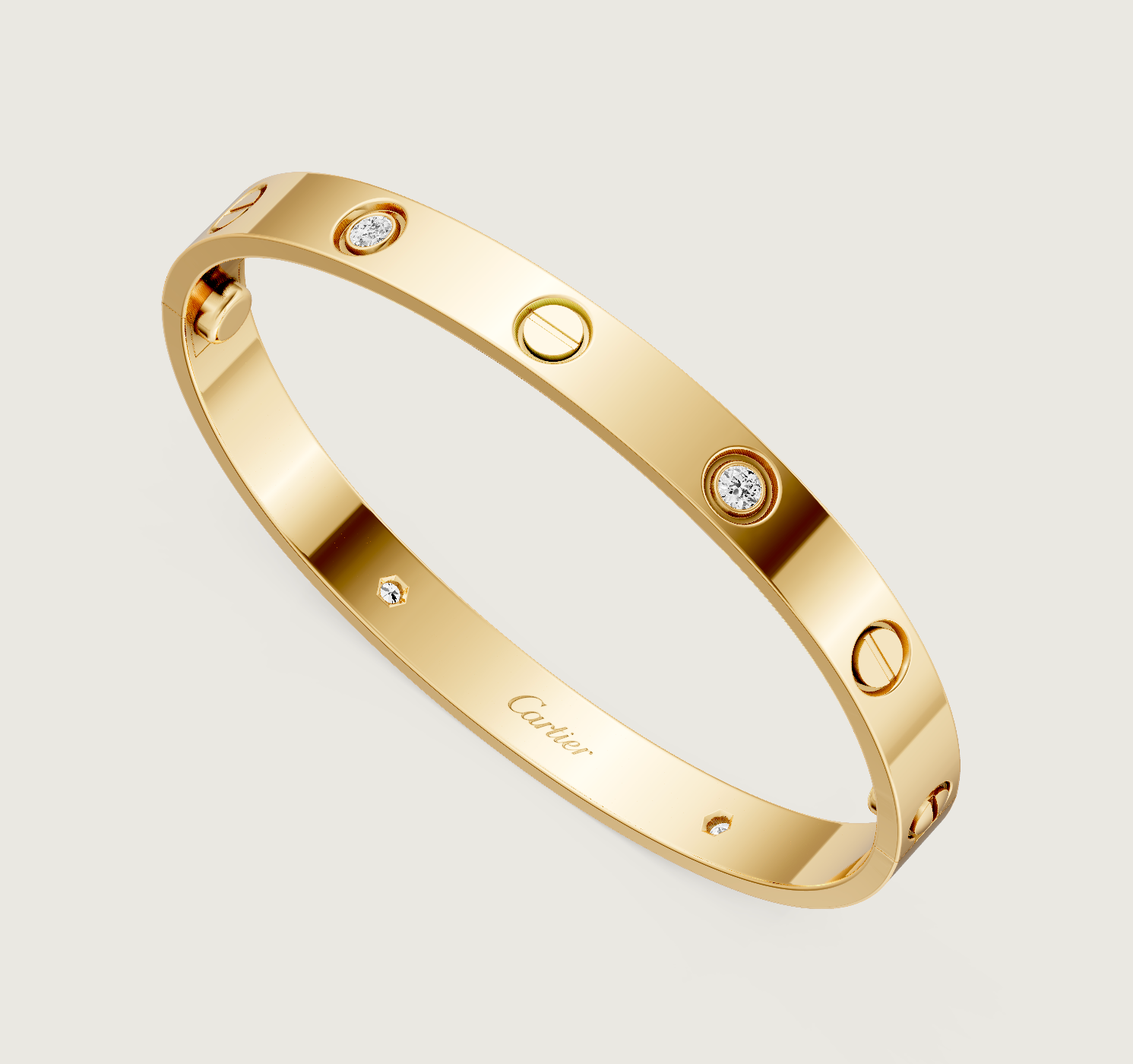 CARTIER LOVE BRACELET CLASSIC MODEL 4 DIAMONDS 18K YELLOW GOLD SIZE 17