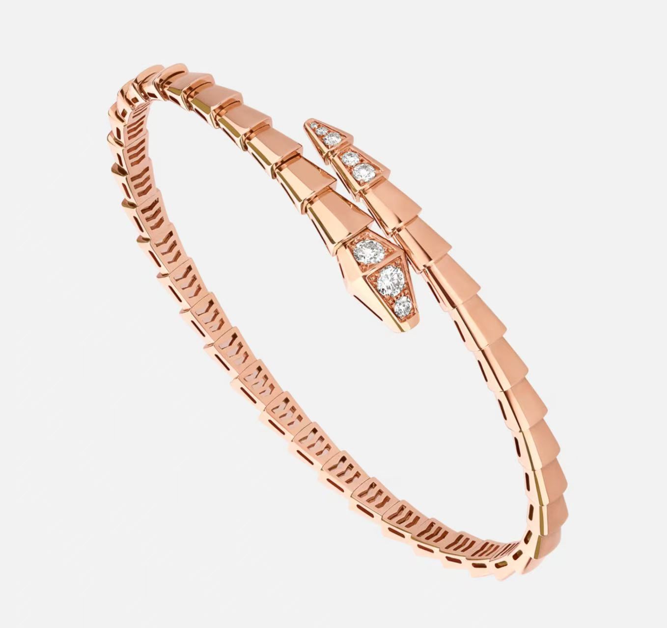 BVLGARI SERPENTI VIPER BRACELET 18 KT ROSE GOLD WITH PAVE DIAMONDS HEAD & TAIL SIZE S
