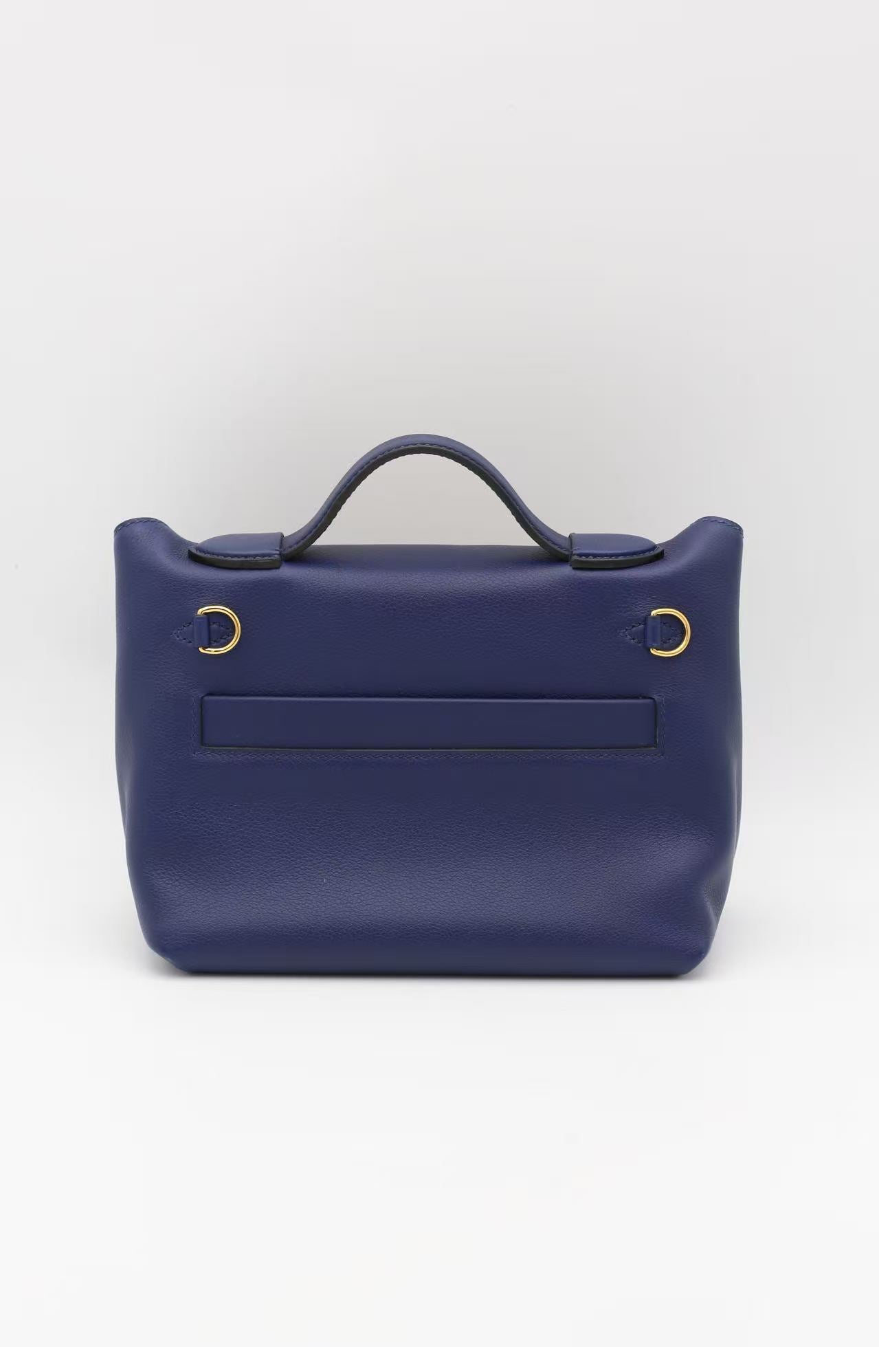 HERMÈS MINI2424 BLEU SAPHIR EVERCOLOR GOLD HARDWARE U STAMP
