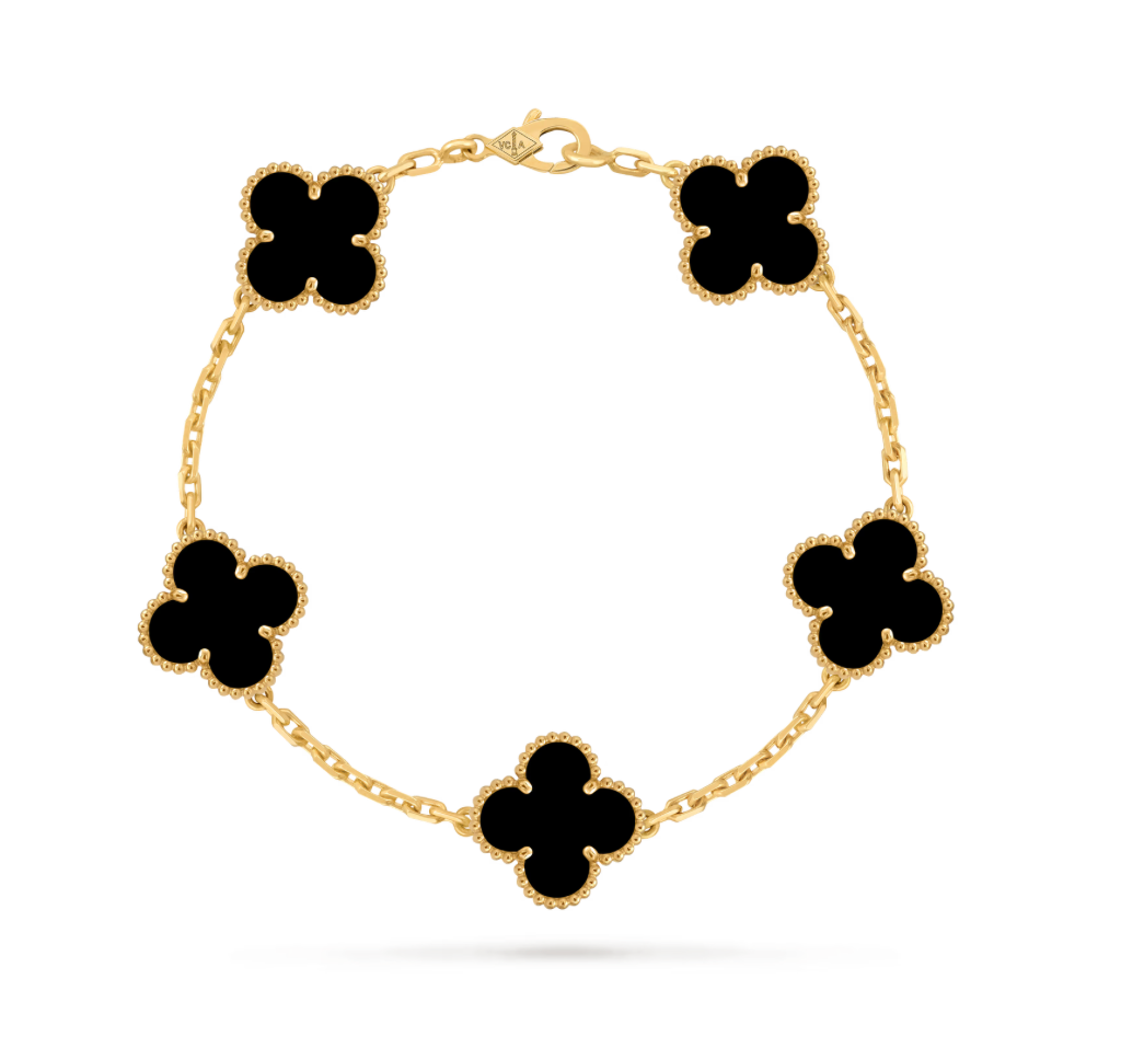 VAN CLEEF & ARPELS VINTAGE ALHAMBRA BRACELET 5 MOTIFS ONYX 18K YELLOW GOLD 2026