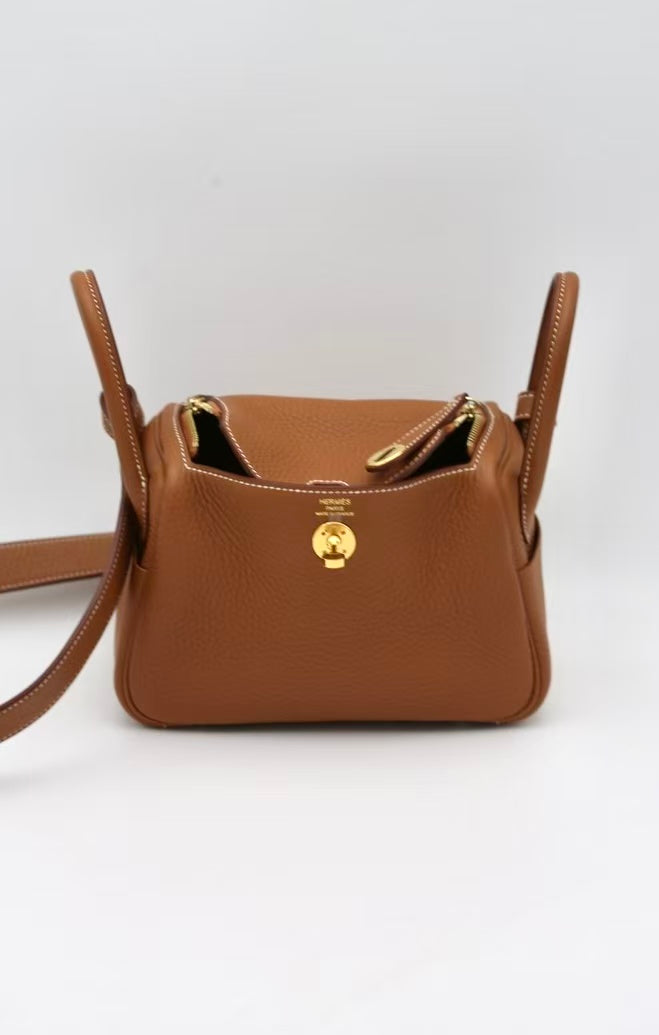 HERMÈS MINI LINDY GOLD CLEMENCE BULL CALFSK K STAMP