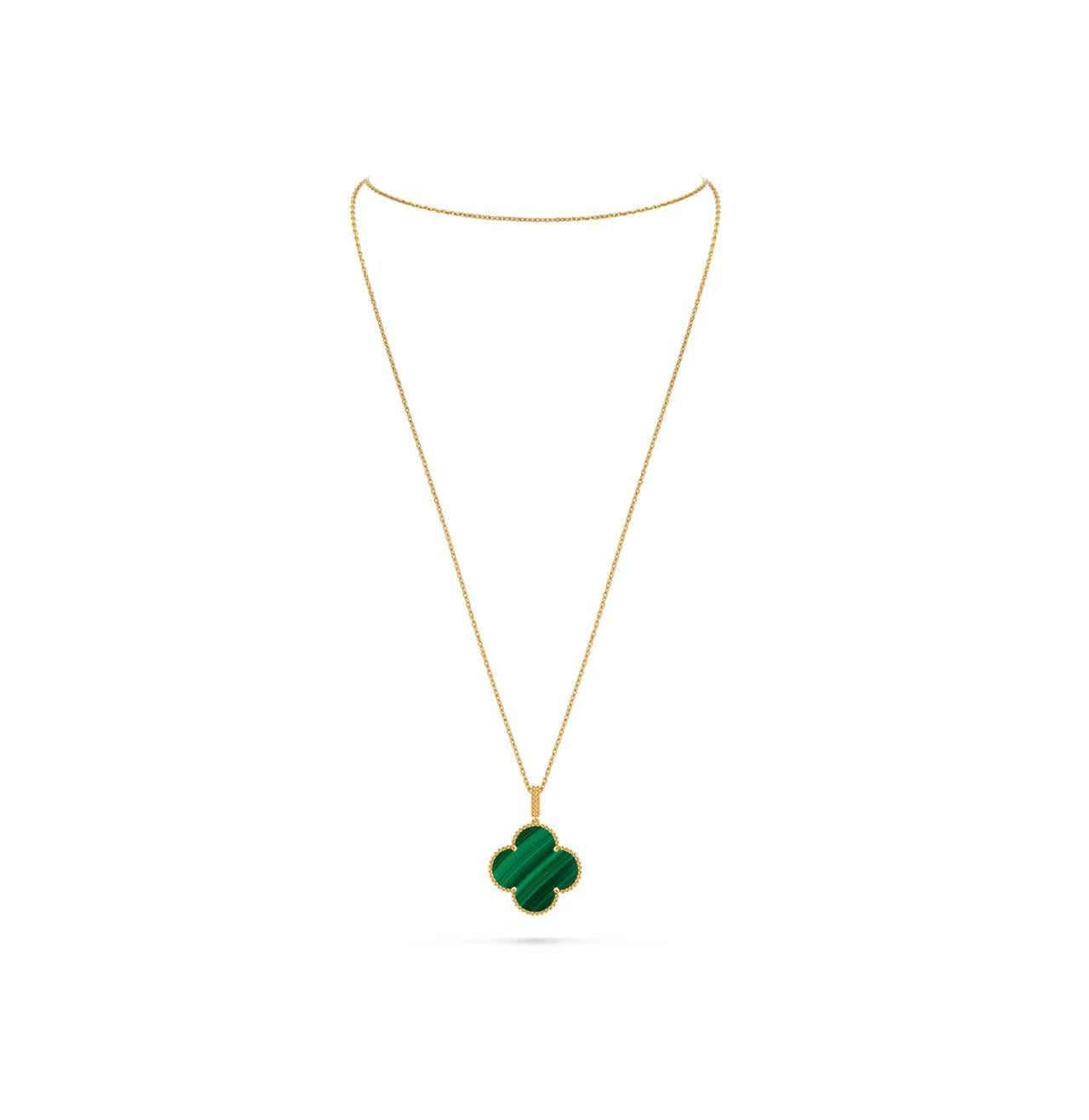 VAN CLEEF & ARPELS MAGIC ALHAMBRA LONG NECKLACE 1 MOTIF 18K YELLOW GOLD MALACHITE