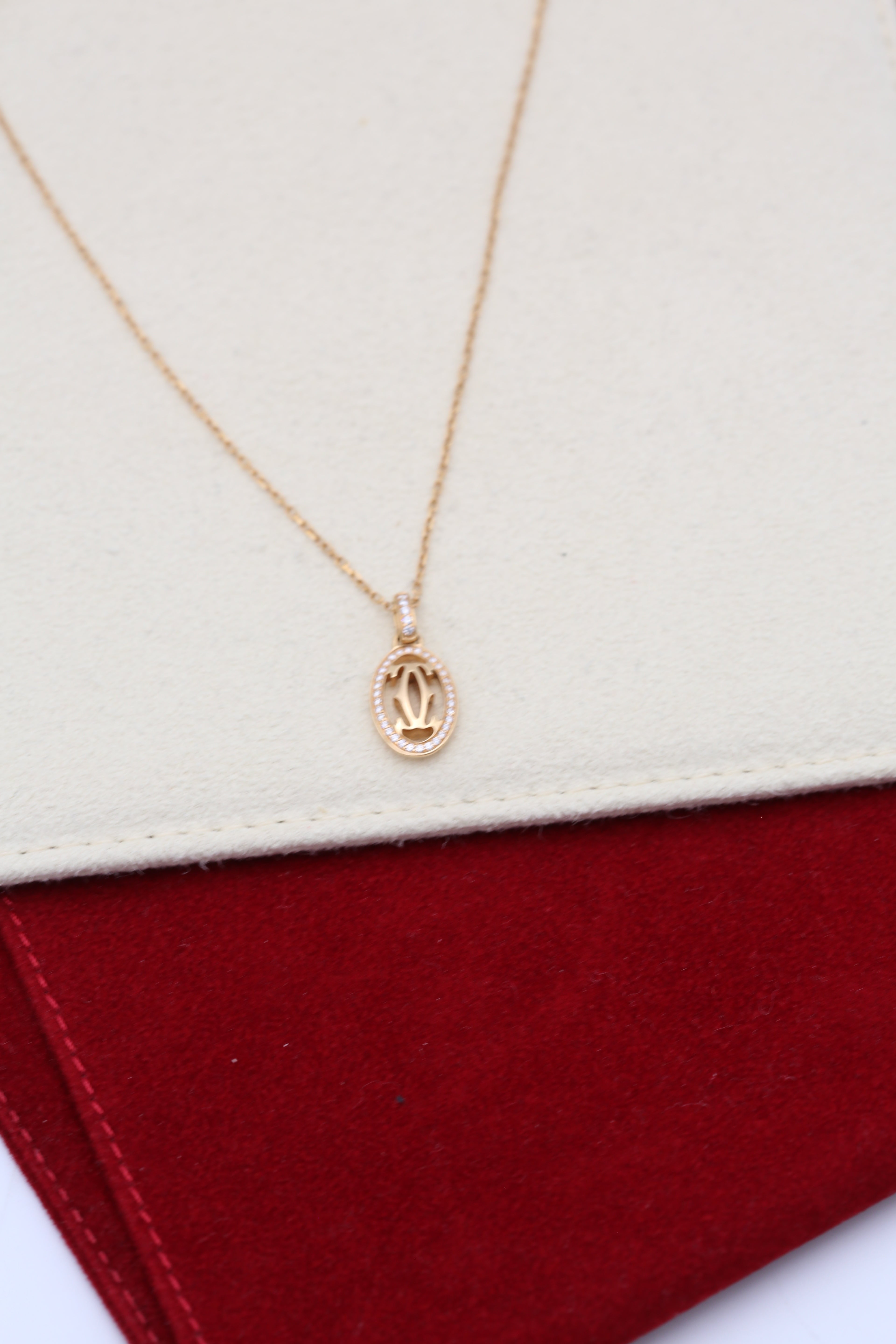 CARTIER SIGNATURE LOGO NECKLACE ROSE GOLD DIAMONDS SPECIAL ORDER