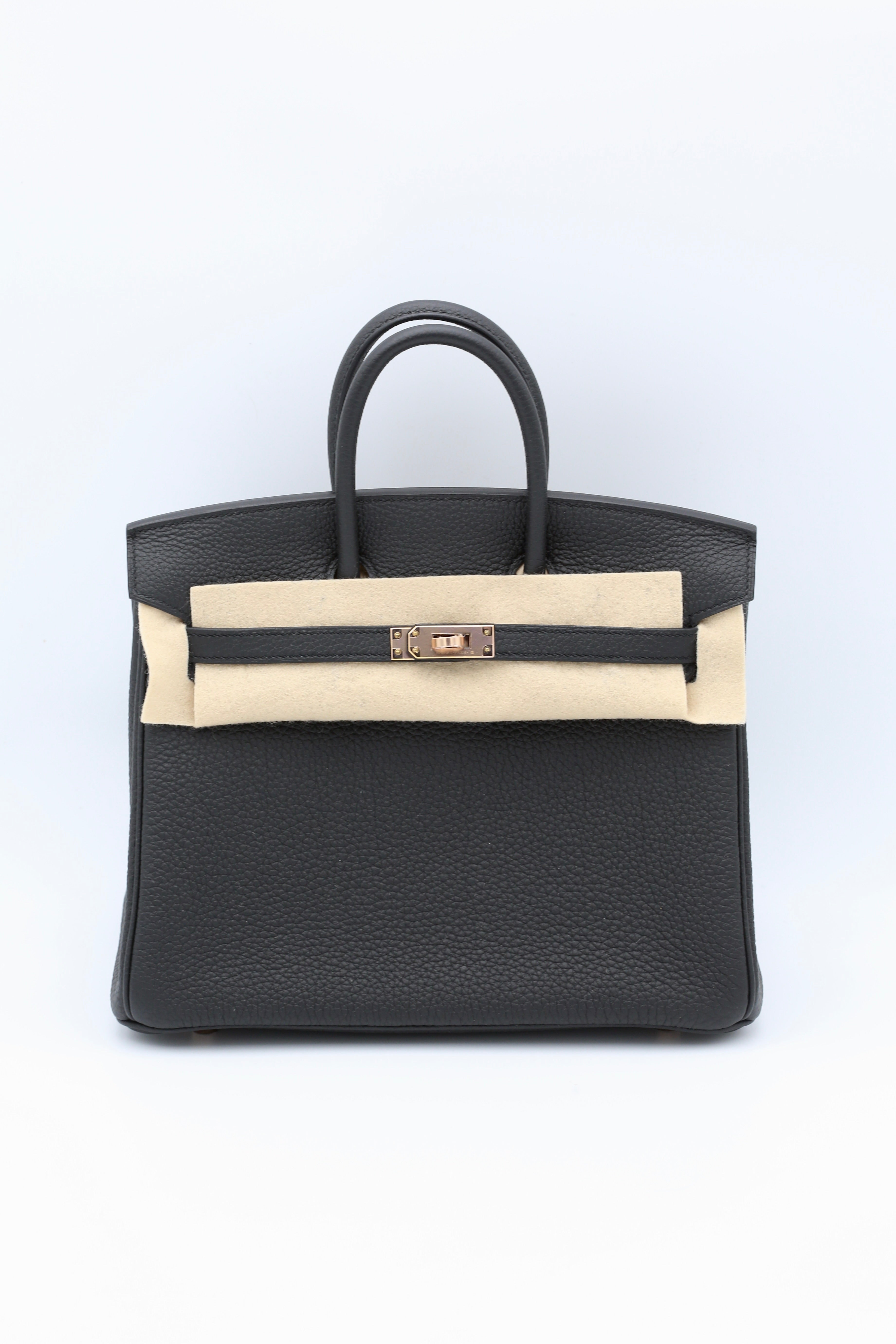 HERMÈS BIRKIN25 BLACK TOGO ROSE GOLD HARDWARE Y STAMP
