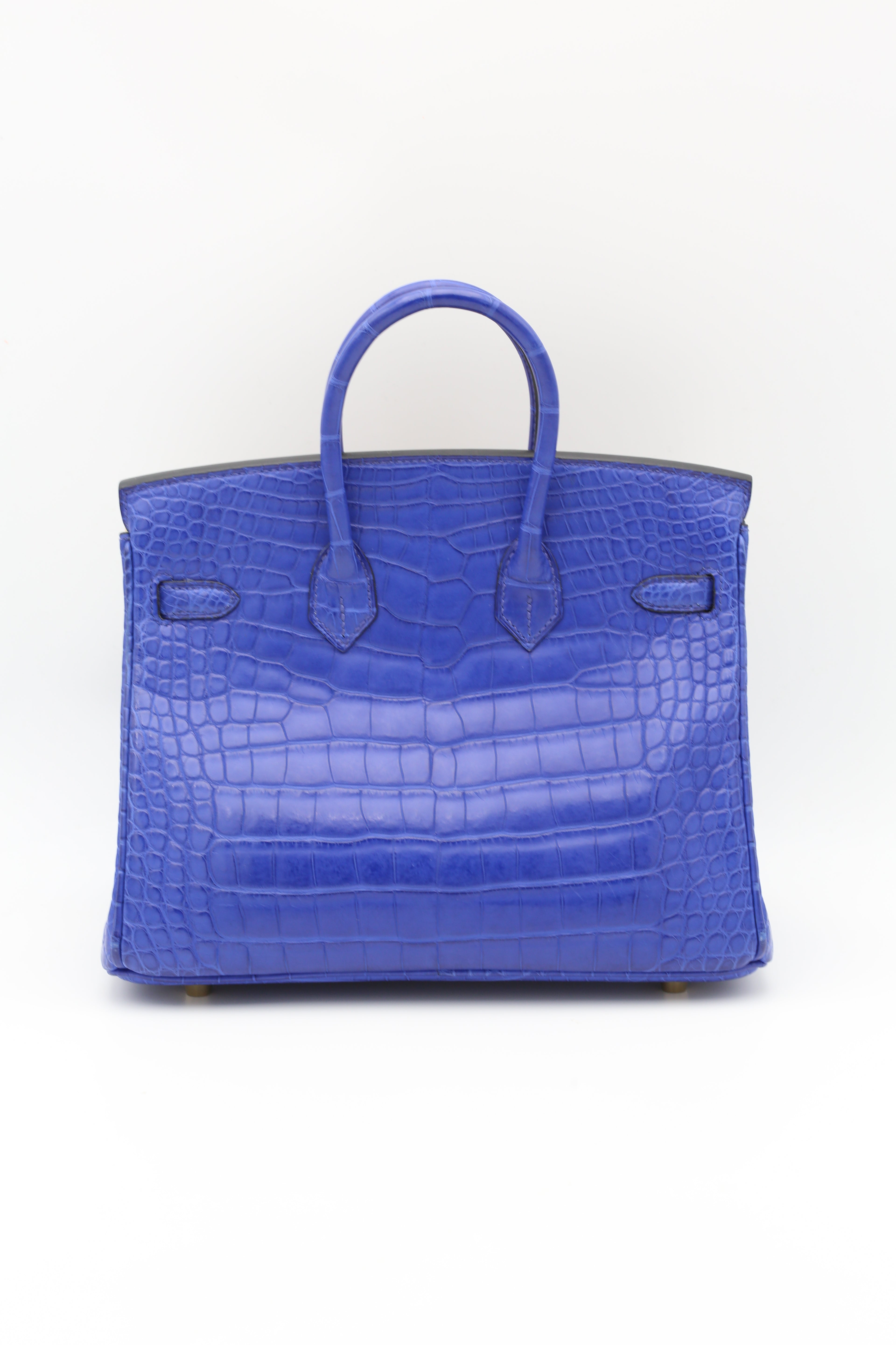 HERMÈS BIRKIN25 BLUE SAPPHIRE MATTE ALLIGATOR GOLD HARDWARE A STAMP