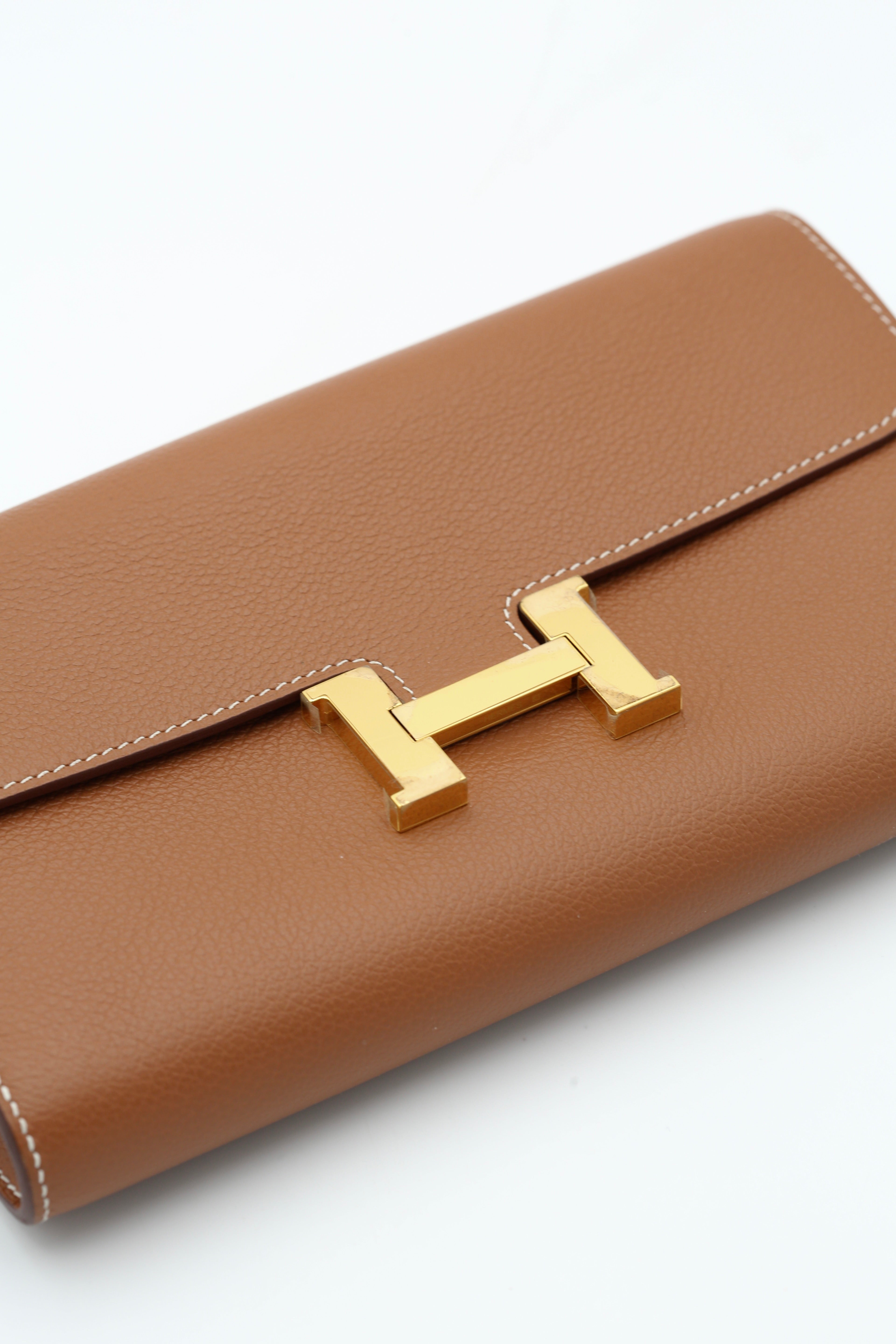 HERMÈS CONSTANCE TO GO WALLET GOLD EVERCOLOR CALFSKIN GOLD HARDWARE